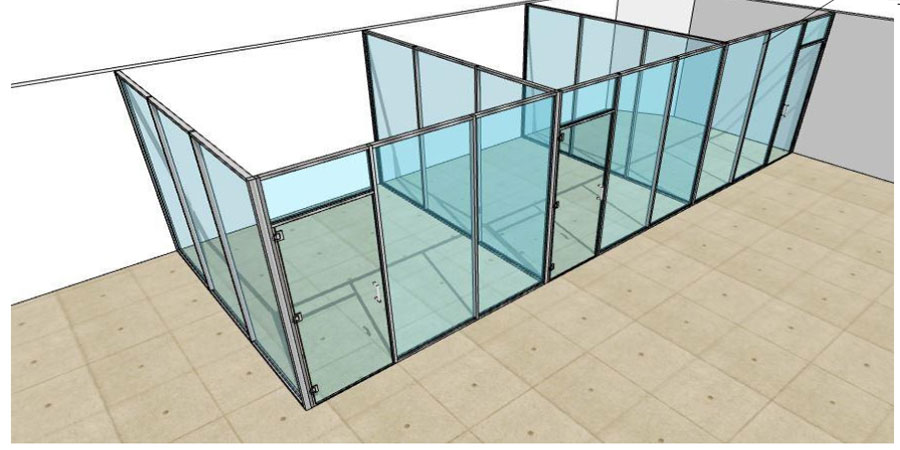 Interior glass wall plan - 3D layout perspective Interior glass wall plan - 3D layout perspective