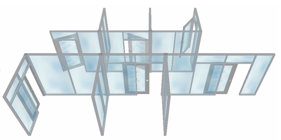 Interior glass wall plan - 3D perspective Interior glass wall plan - 3D perspective