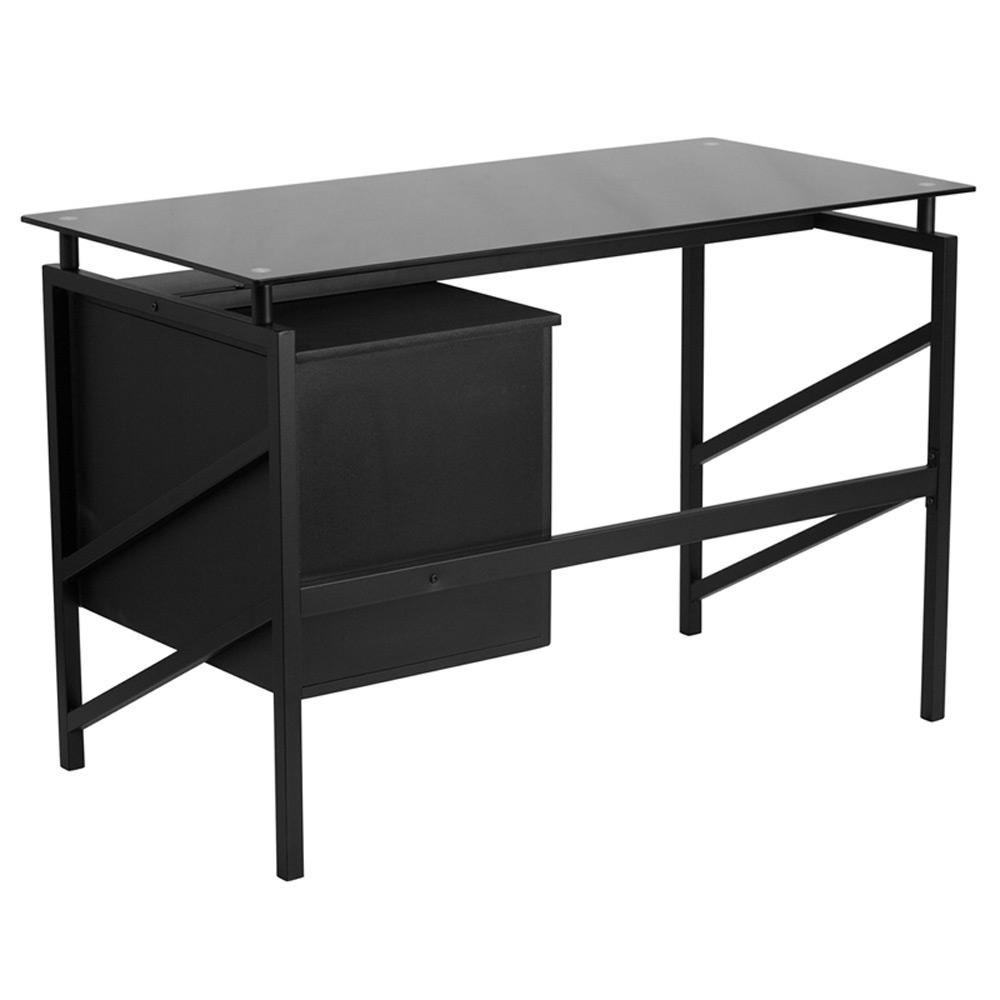 Black glass top office desk rear view Black glass top office desk rear view