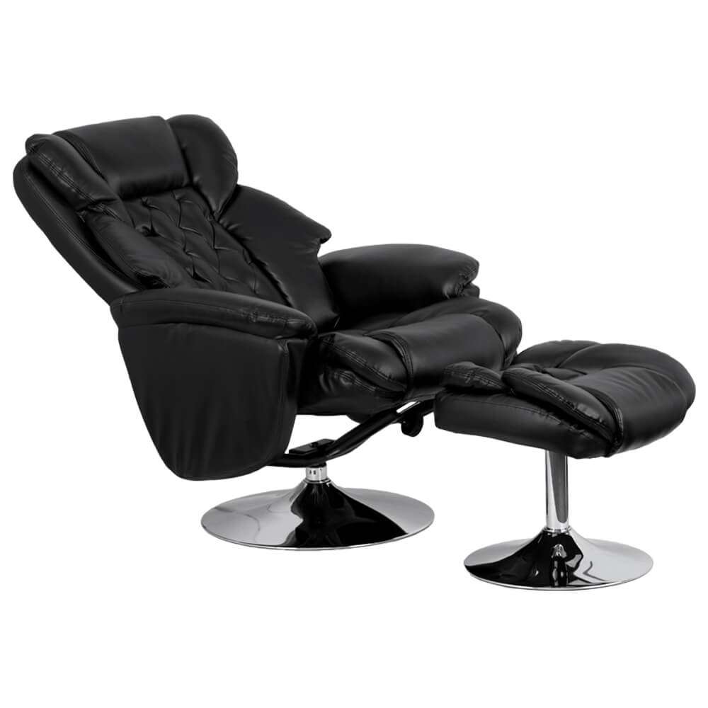 Black leather recliner chair reclined view Black leather recliner chair reclined view