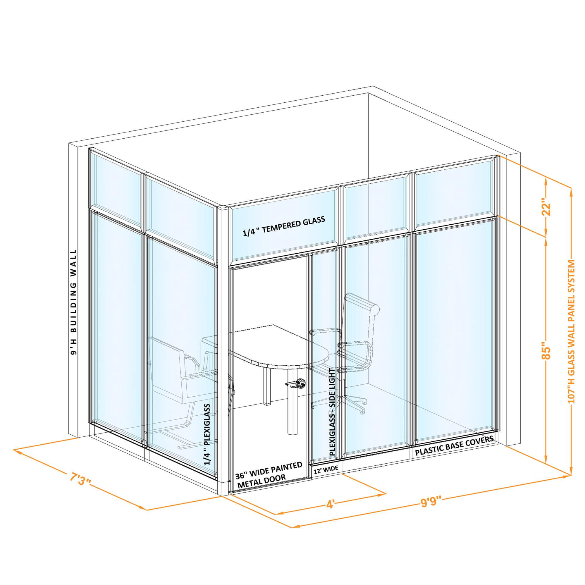 Conference room glass wall GWCR L 96x70x1070 Conference room glass wall GWCR L 96x70x1070