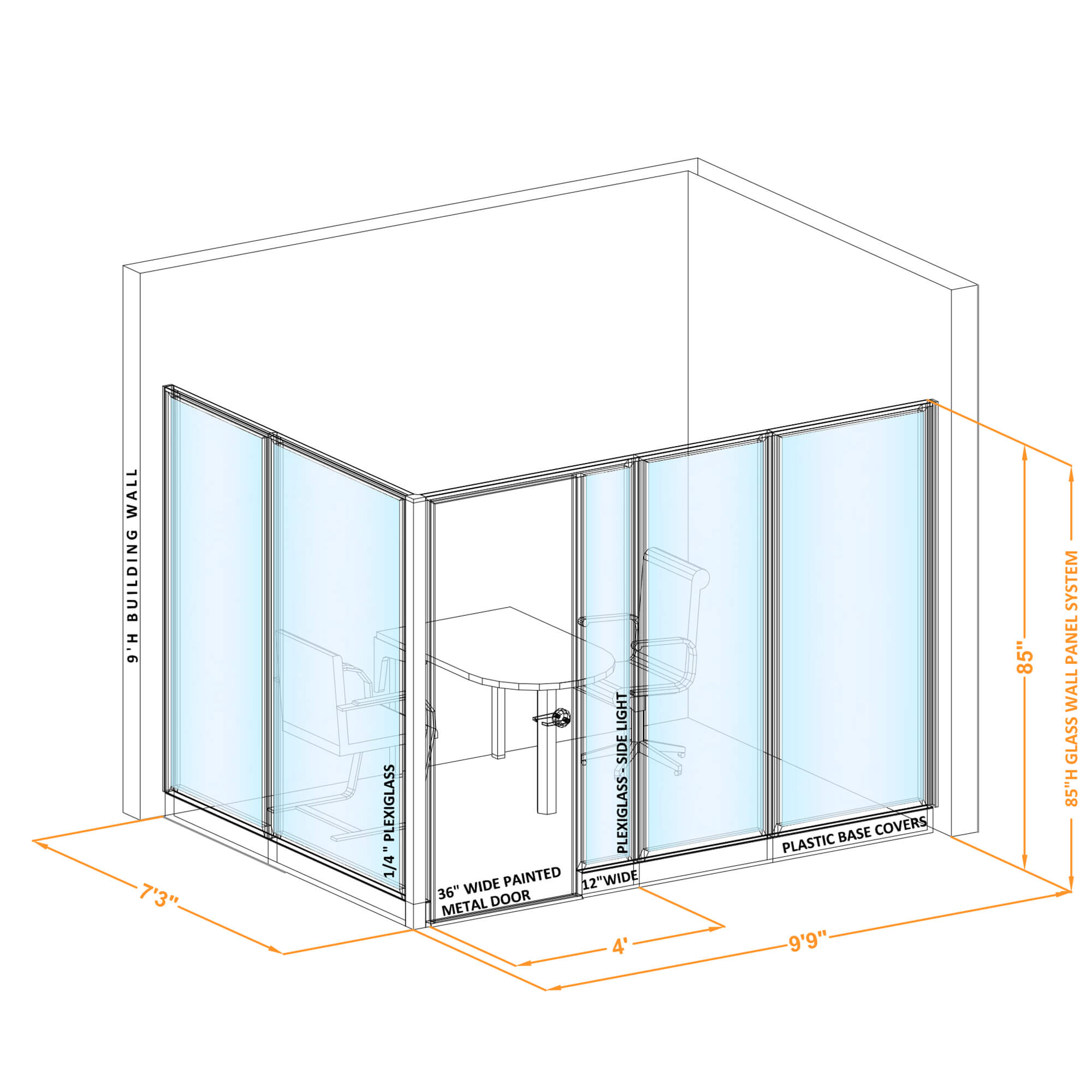 Conference room glass wall GWCR L 96x70x850 Conference room glass wall GWCR L 96x70x850