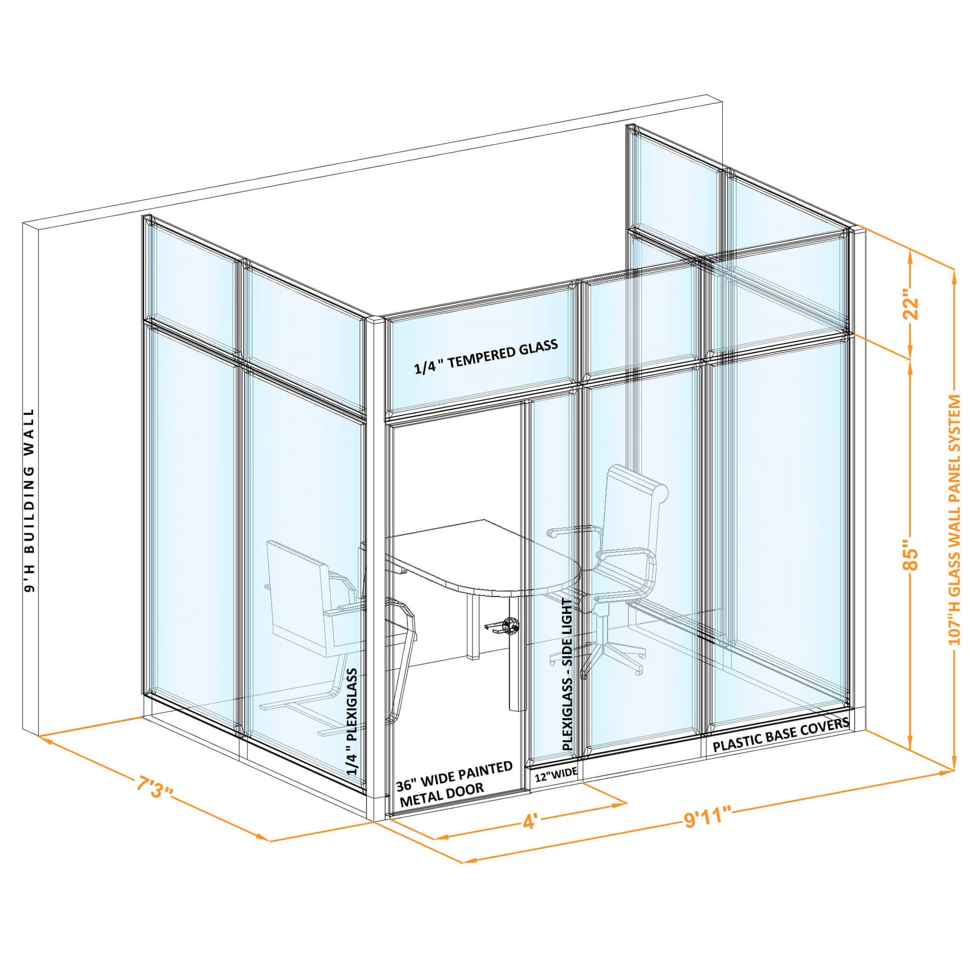 Conference room glass wall GWCR U 96x70x1070 Conference room glass wall GWCR U 96x70x1070