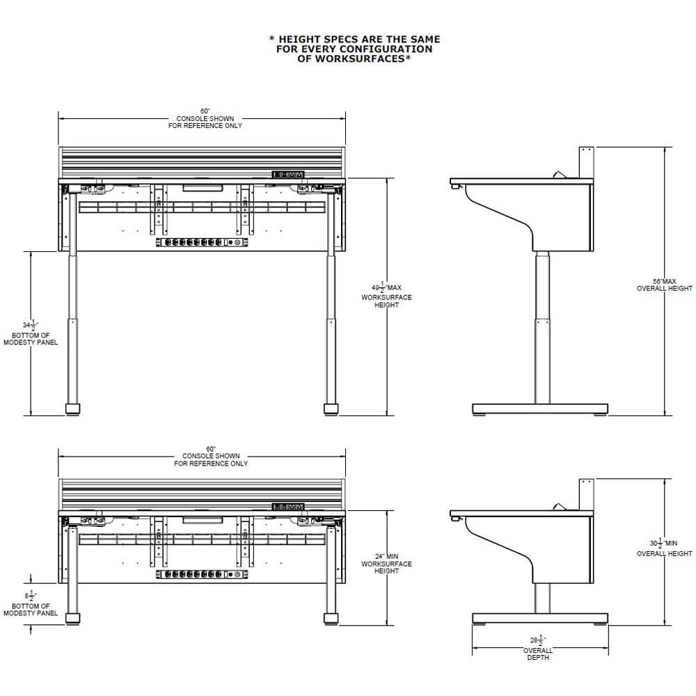 Control console lite height adjustable single dims 01 Control console lite height adjustable single dims 01