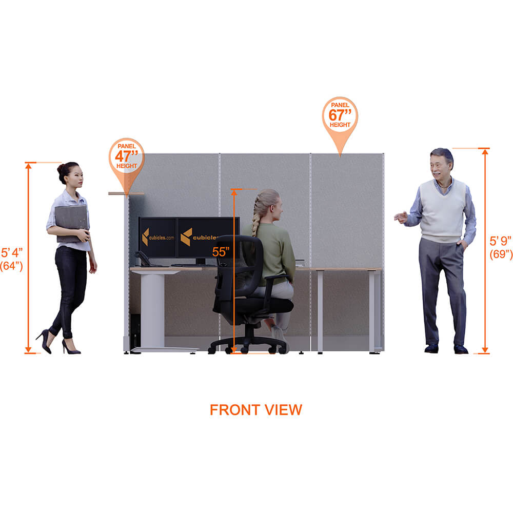Cubicle desk u shaped with transaction top 1pack front view heights Cubicle desk u shaped with transaction top 1pack front view heights