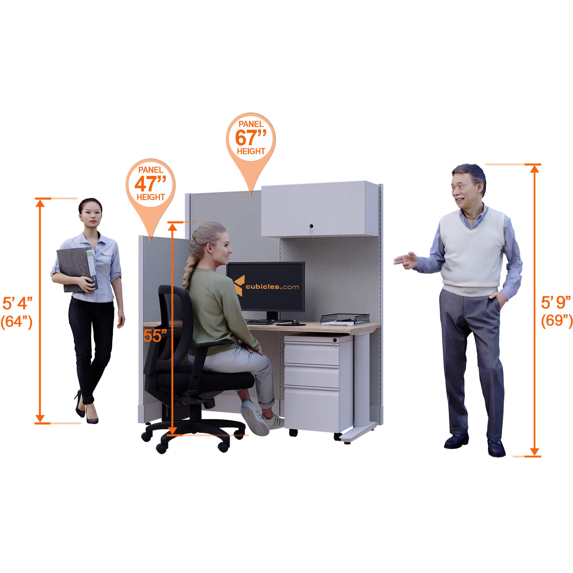 Cubicle desks straight with storage 1pack perspective heights Cubicle desks straight with storage 1pack perspective heights
