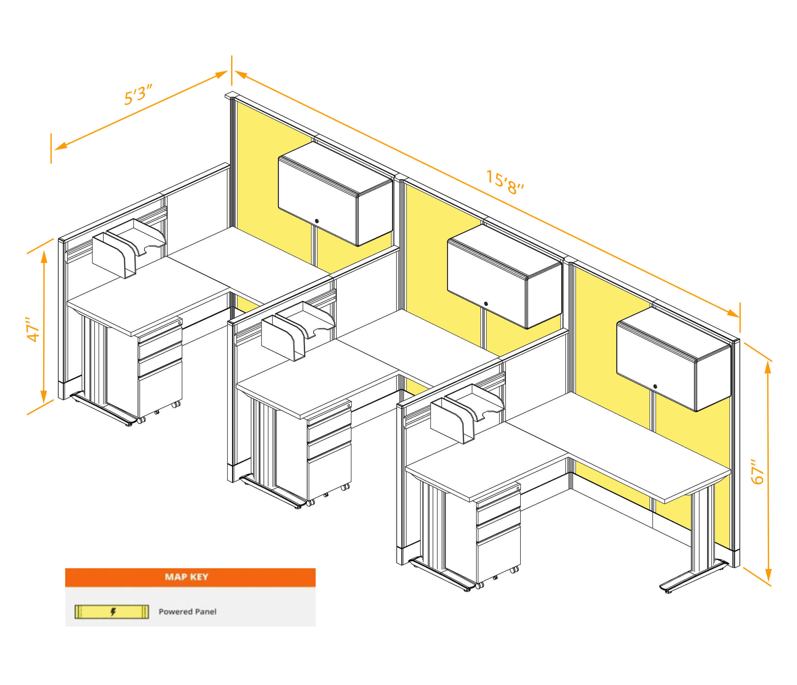 L shaped workstation 3pack inline powered with storage dimensions L shaped workstation 3pack inline powered with storage dimensions