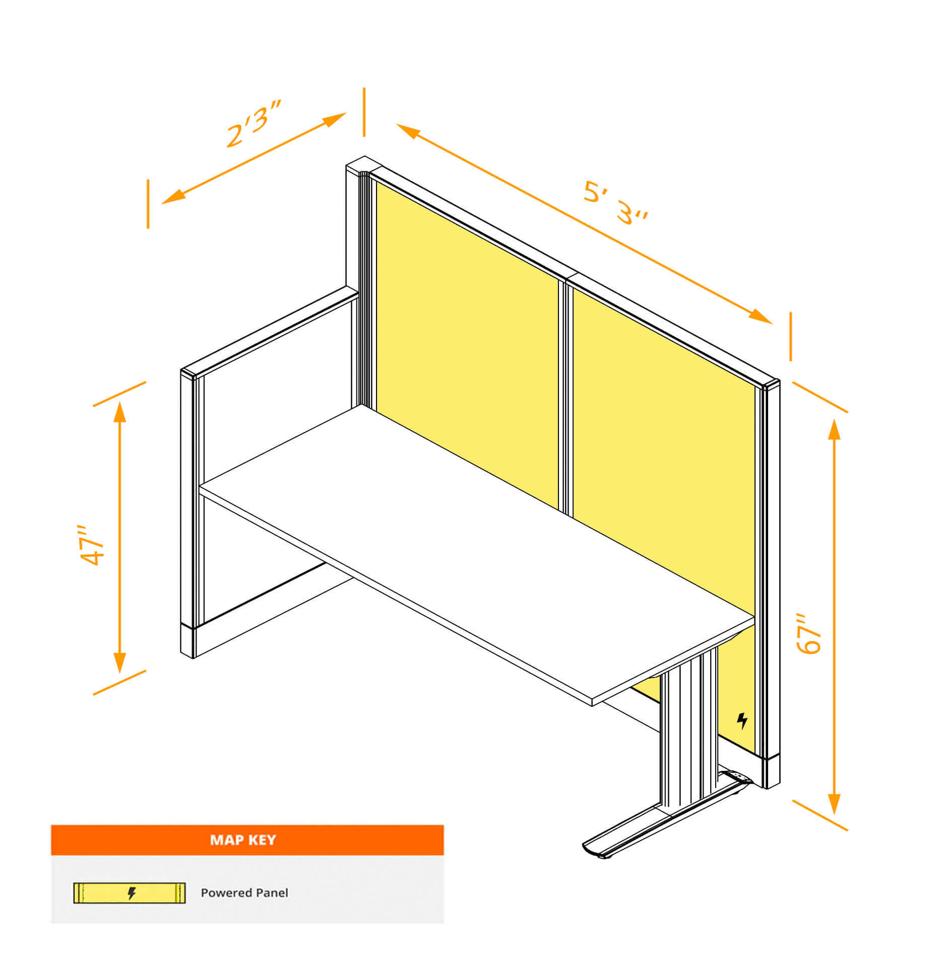 Straight workstation powered dimensions Straight workstation powered dimensions