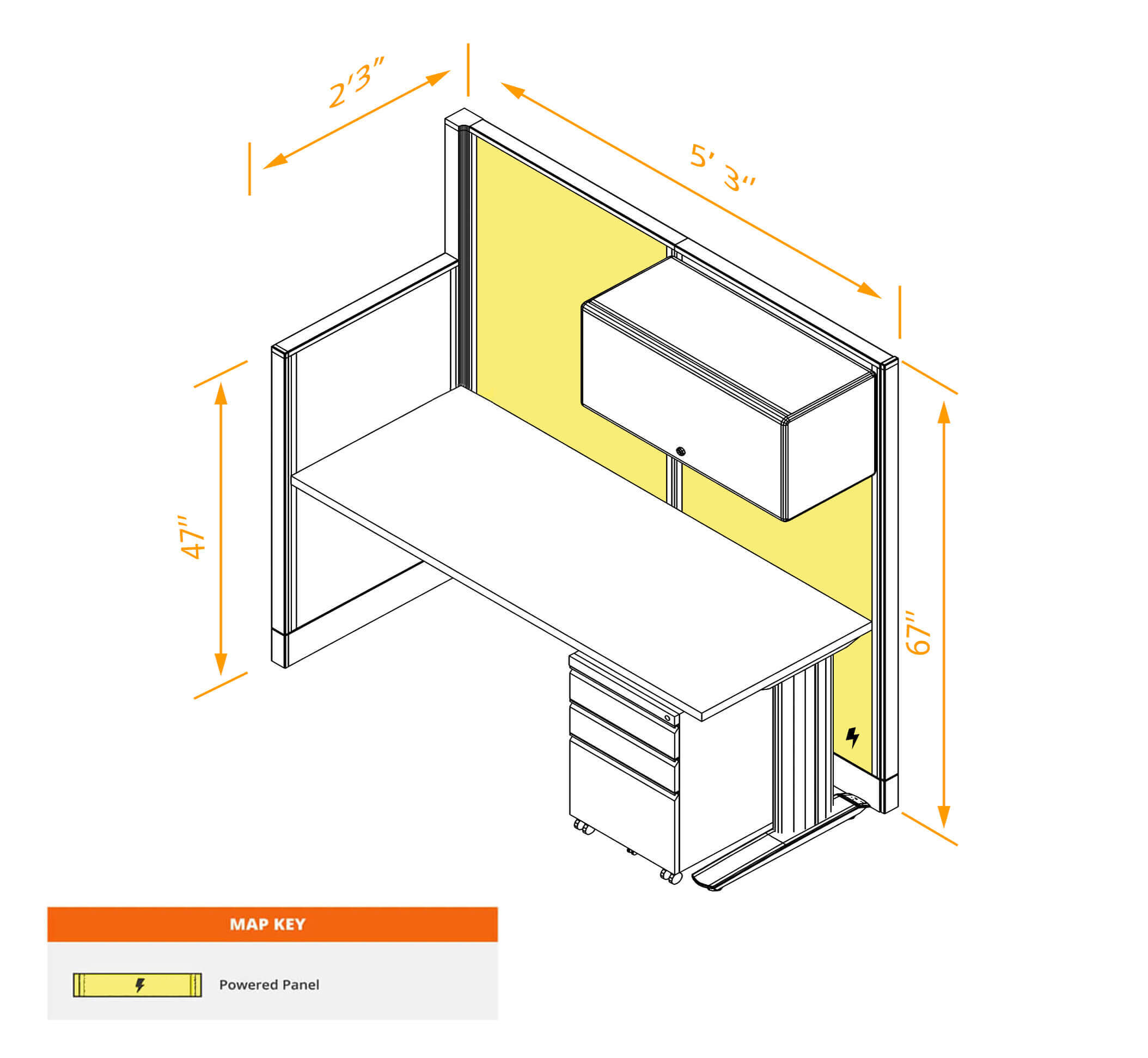 Straight workstation powered with storage dimension Straight workstation powered with storage dimension