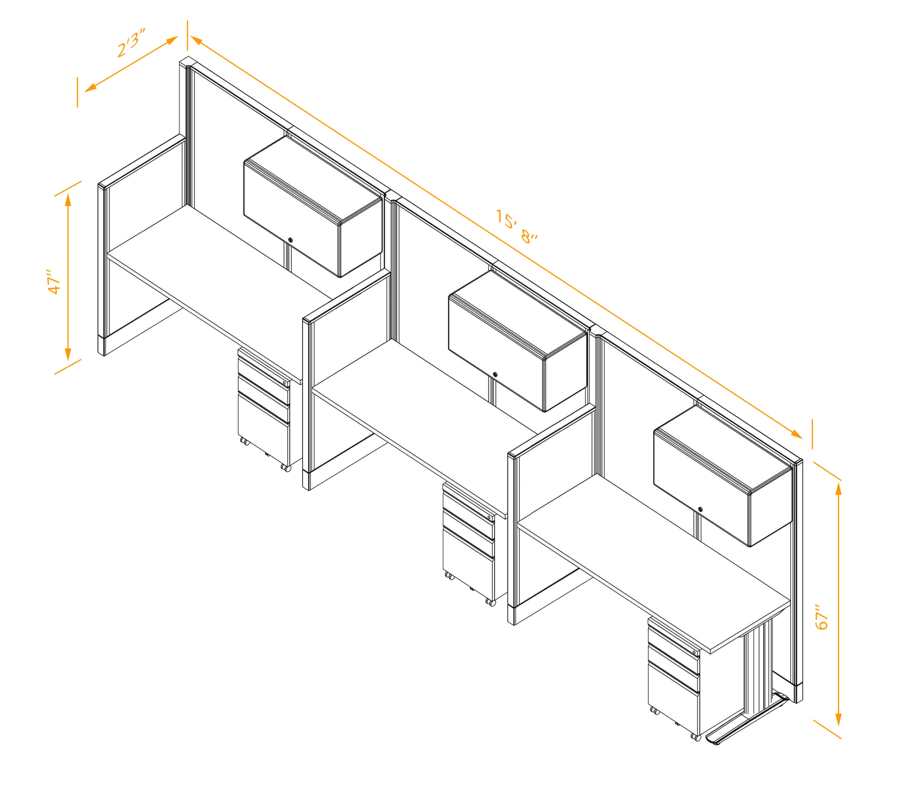 Straight workstations 3pack inline non powered with storage dimensions Straight workstations 3pack inline non powered with storage dimensions