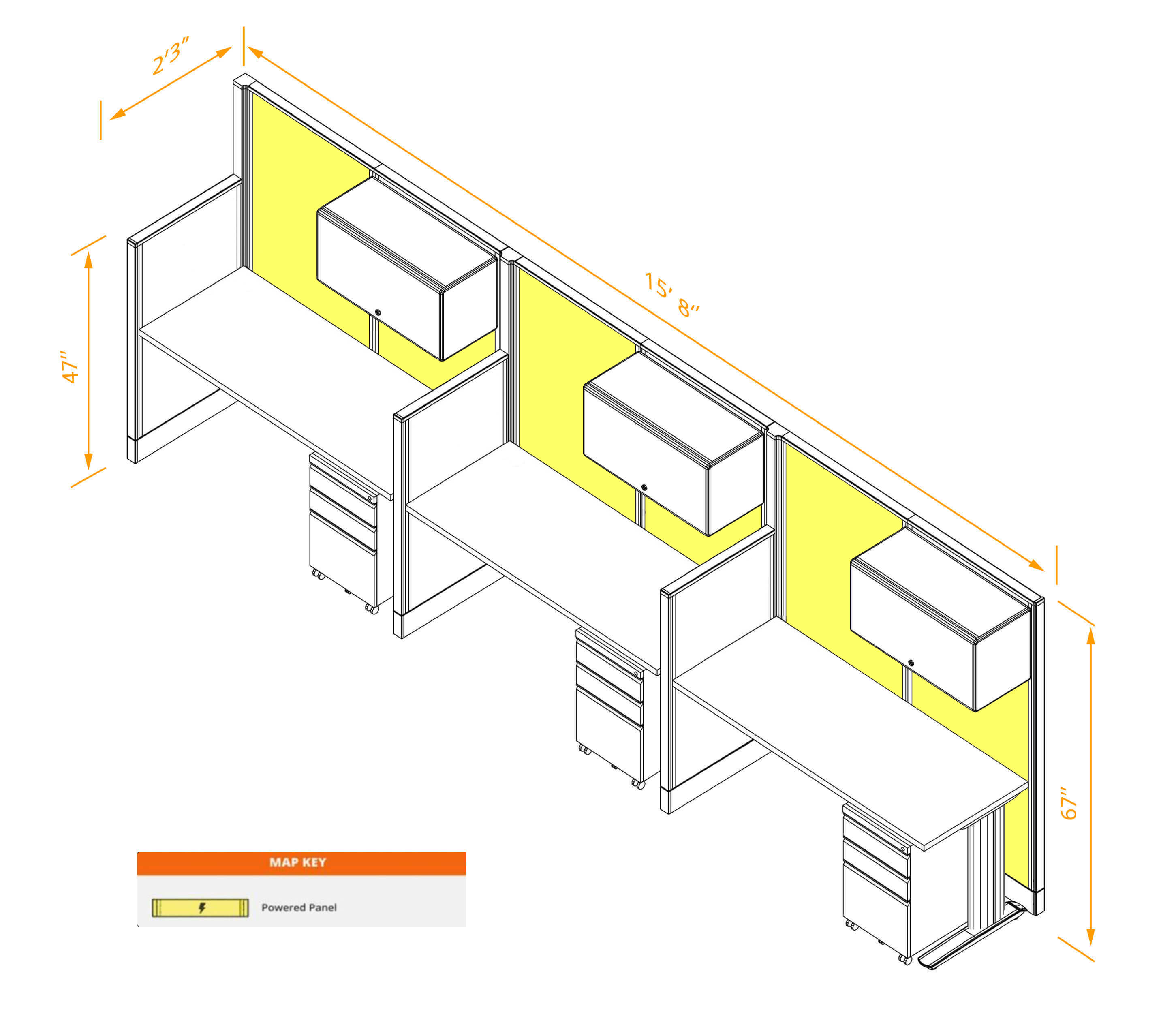 Straight workstations 3pack inline powered with storage dimensions Straight workstations 3pack inline powered with storage dimensions
