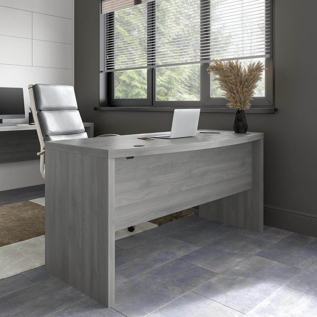 Clarity grey wood office desk 60w x 28d lifestyle Clarity grey wood office desk 60w x 28d lifestyle