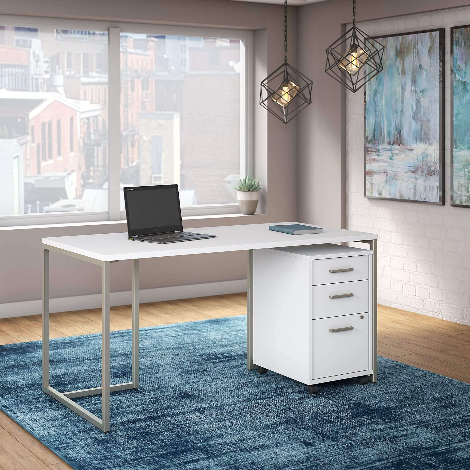Harmony office desk in white 60w x 30d lifestyle Harmony office desk in white 60w x 30d lifestyle
