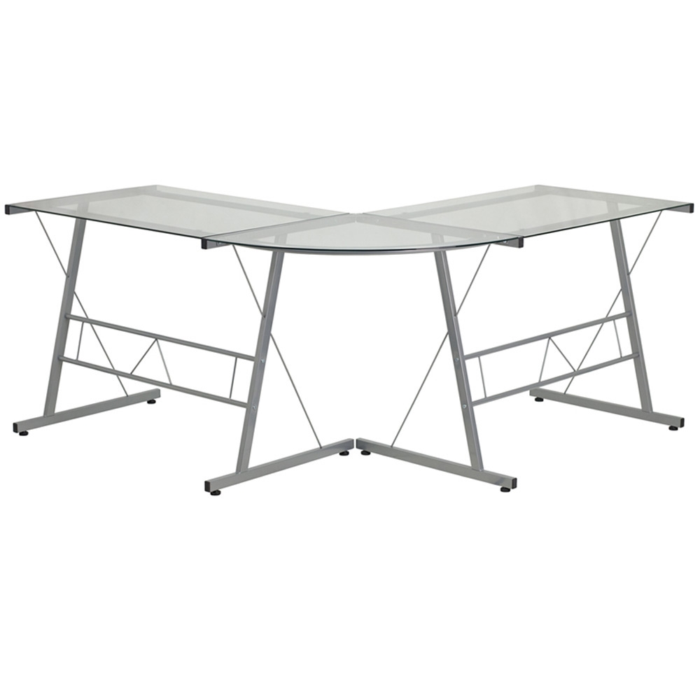 Glass L shaped desk rear view Glass L shaped desk rear view
