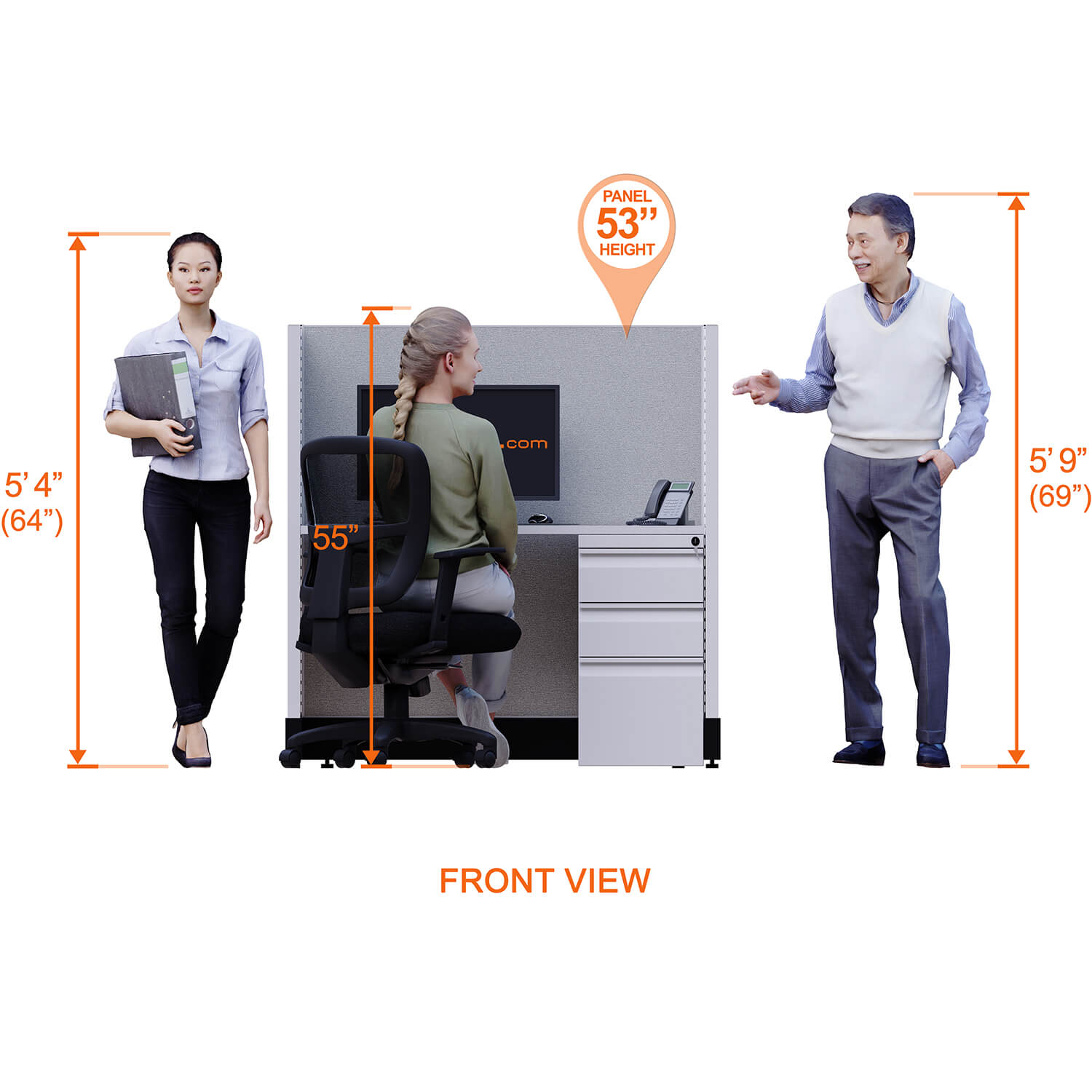 Hot desking 53h front view heights Hot desking 53h front view heights