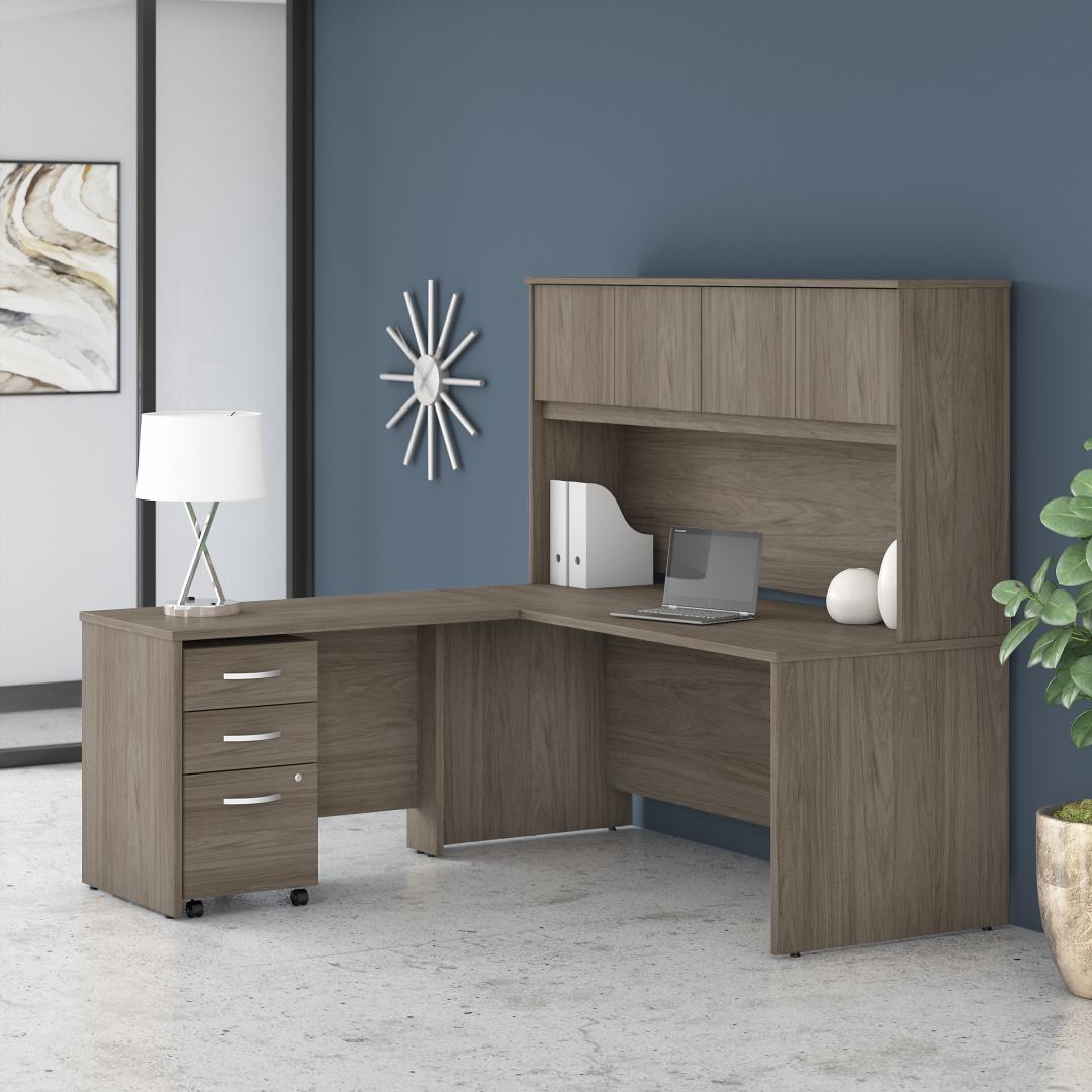 Besto l shaped computer desk with hutch 71w x 71d lifestyle Besto l shaped computer desk with hutch 71w x 71d lifestyle