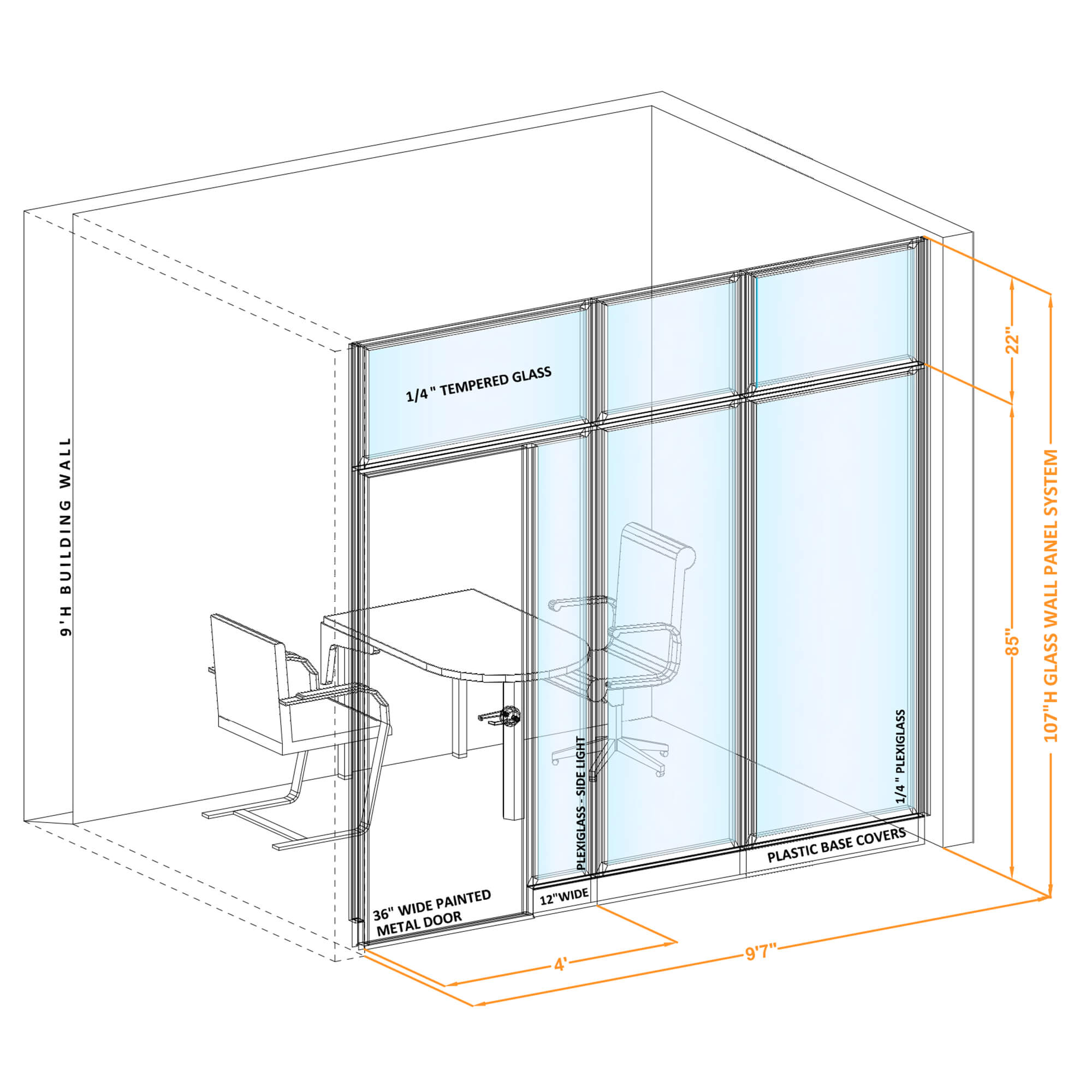 Modular glass office walls GWCR I 96x1070 Modular glass office walls GWCR I 96x1070