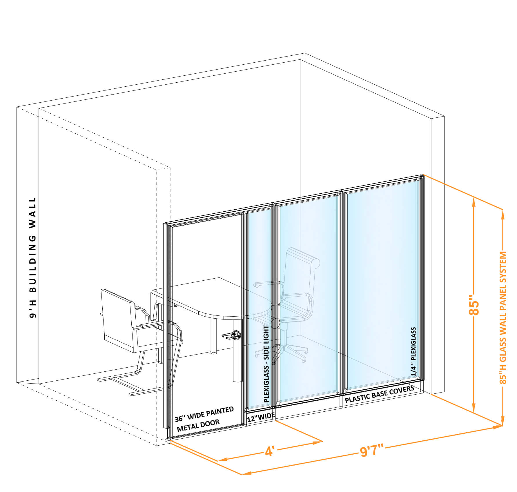 Modular glass office walls GWCR I 96x850 Modular glass office walls GWCR I 96x850