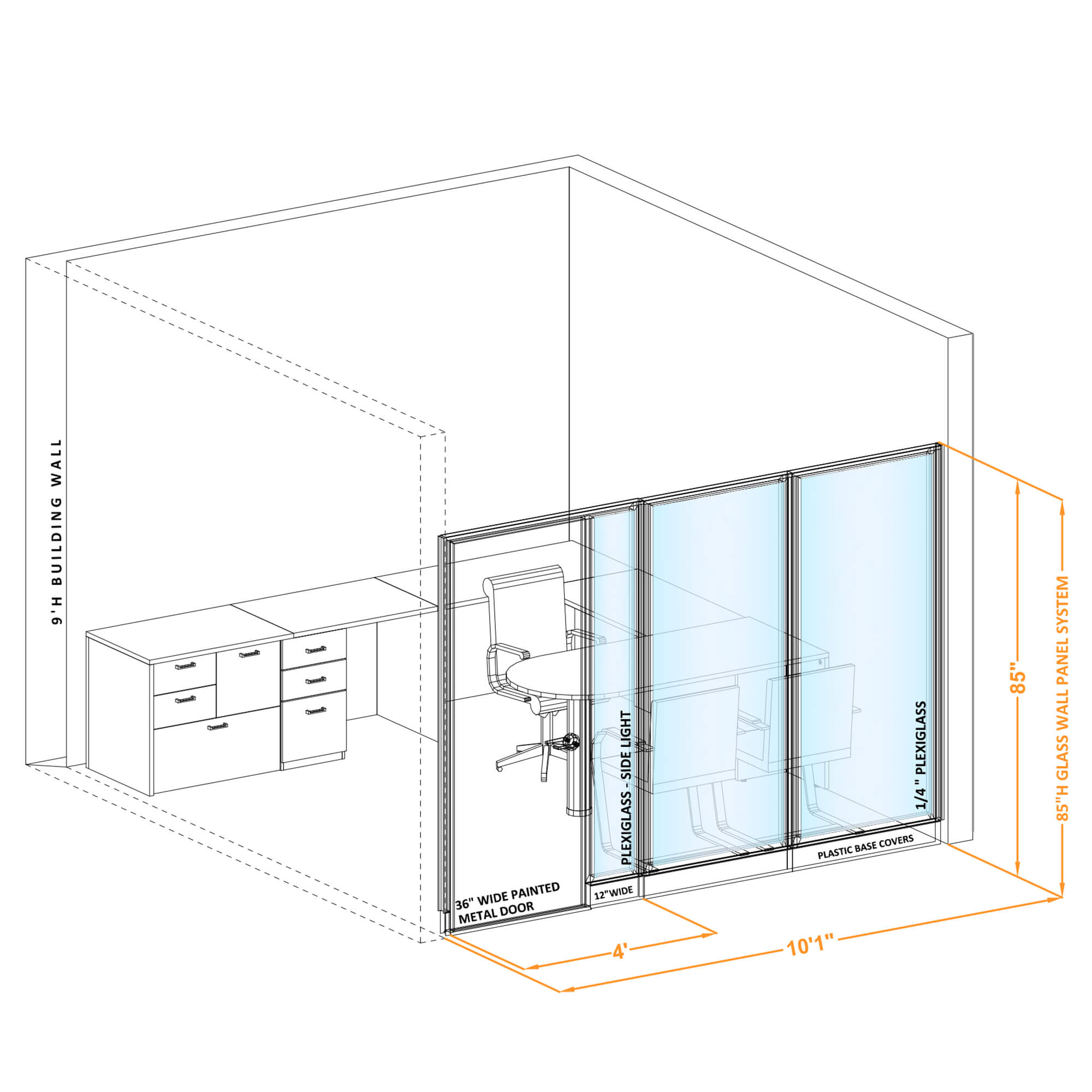 Modular glass office walls GWO I 100x850 Modular glass office walls GWO I 100x850