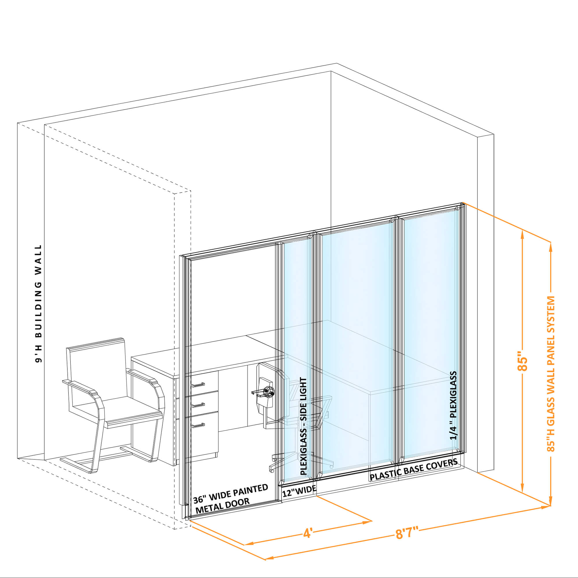 Modular glass office walls GWO I 86x850 Modular glass office walls GWO I 86x850