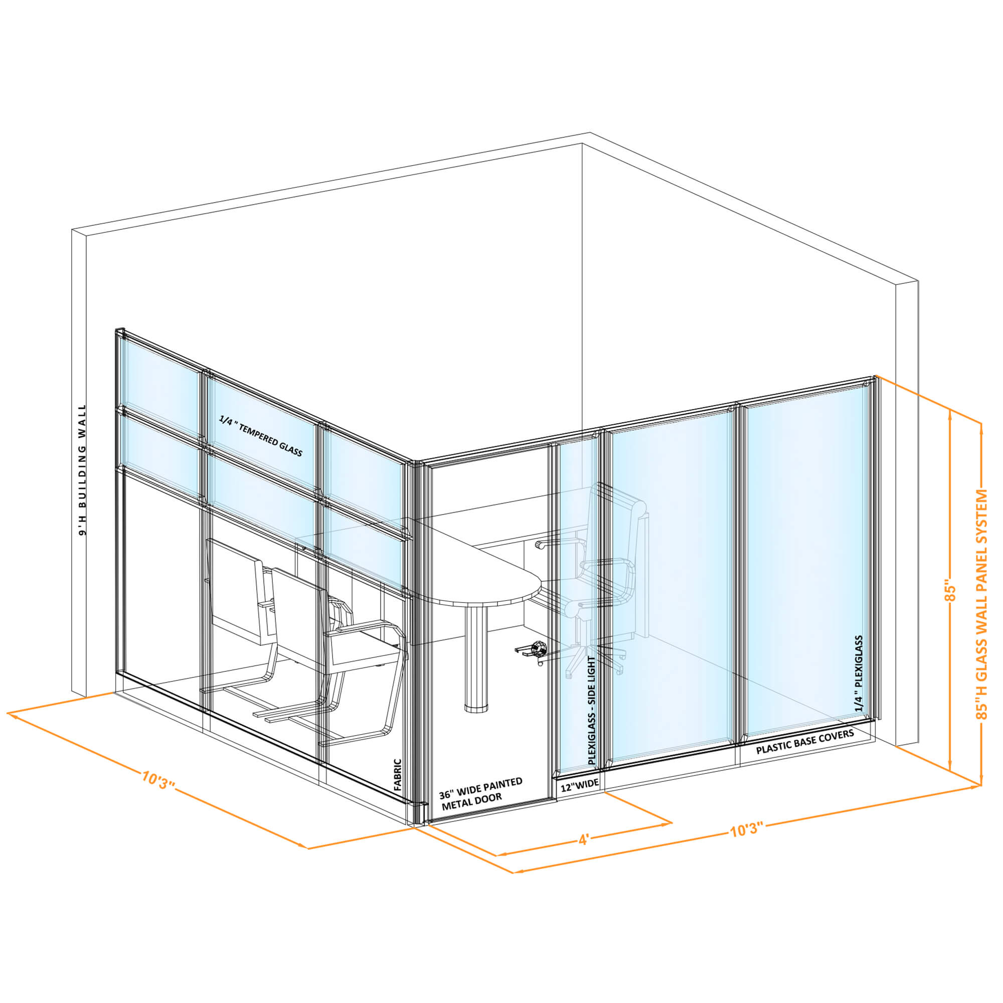 Modular glass office walls GWO L 100x100x850 1 Modular glass office walls GWO L 100x100x850 1