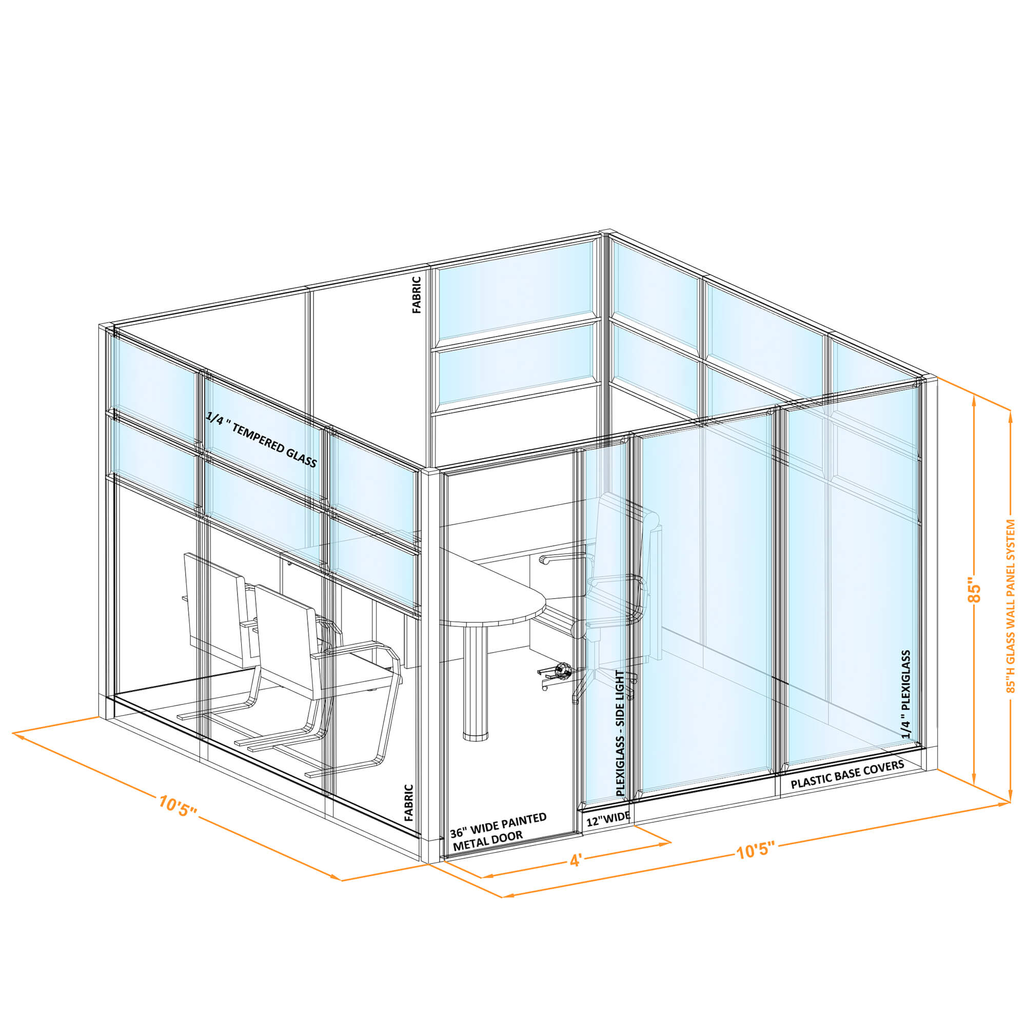 Modular glass office walls GWO O 100x100x850 Modular glass office walls GWO O 100x100x850