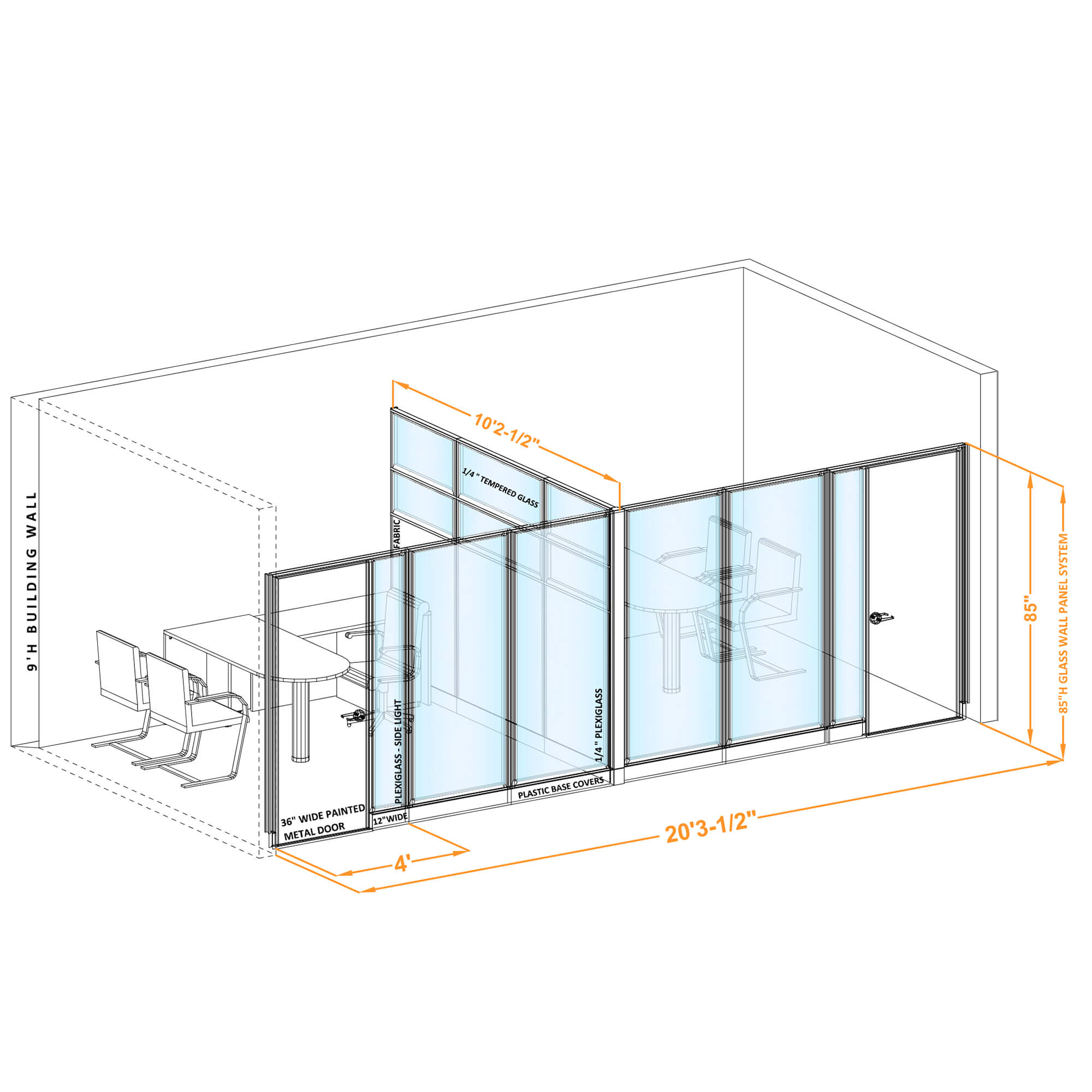 Modular glass office walls GWO T 100x100x850 Modular glass office walls GWO T 100x100x850