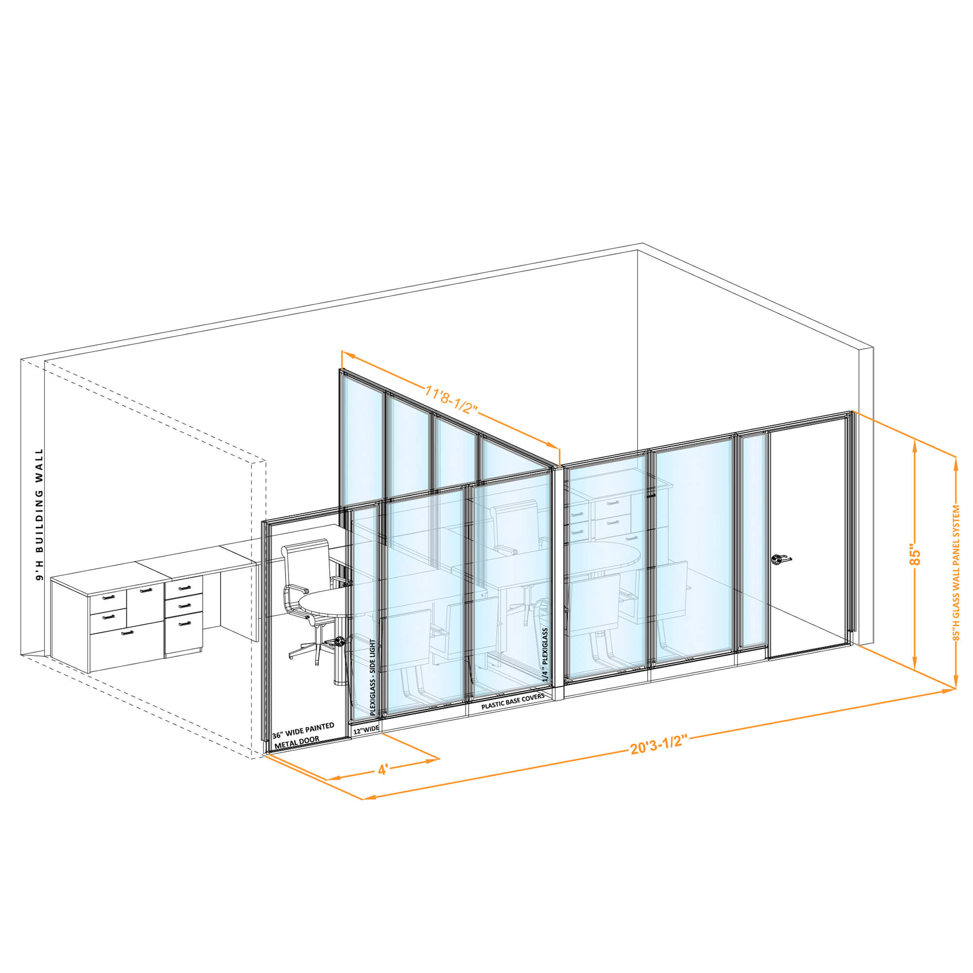 Modular glass office walls GWO T 100x116x850 Modular glass office walls GWO T 100x116x850