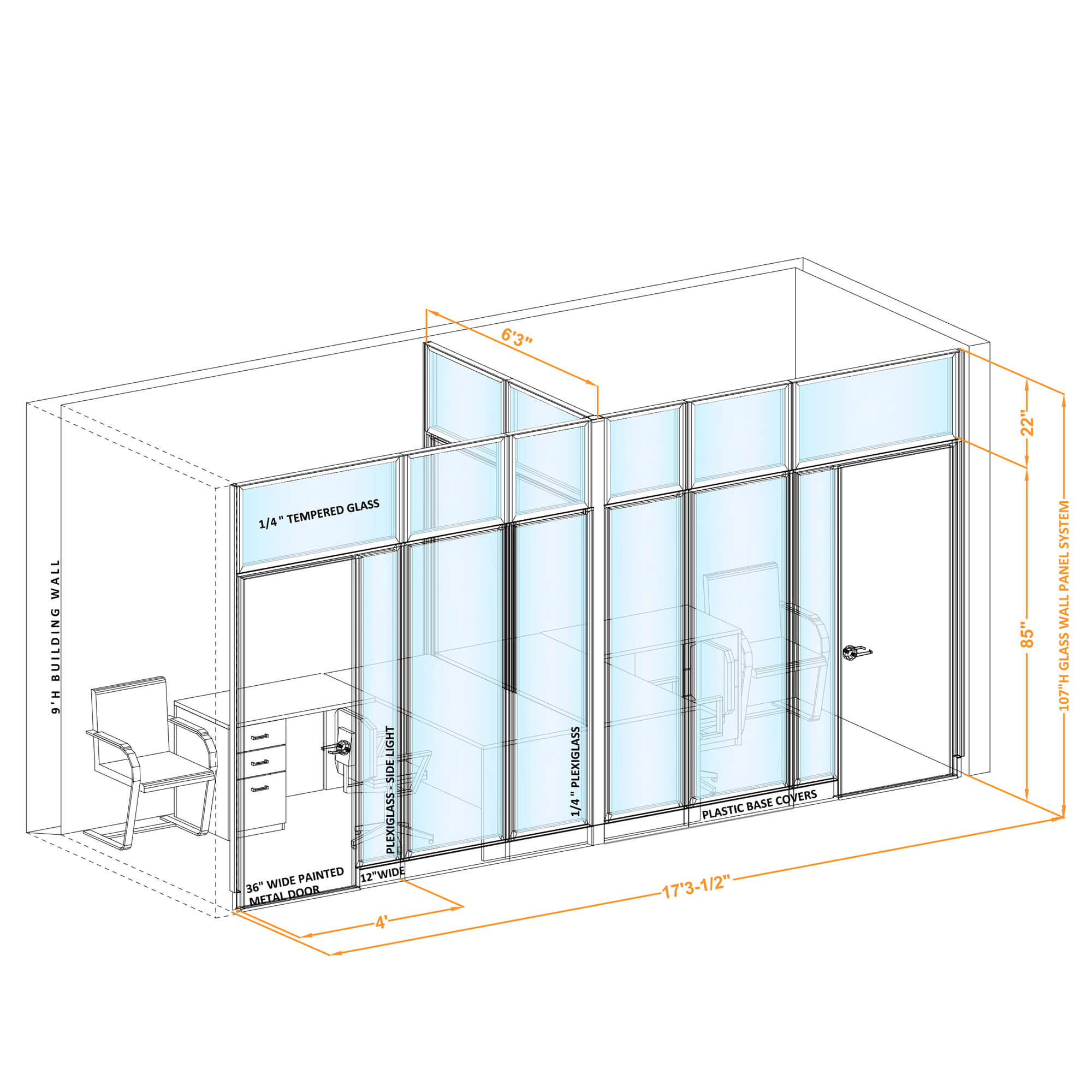 Modular glass office walls GWO T 86x60x1070 Modular glass office walls GWO T 86x60x1070