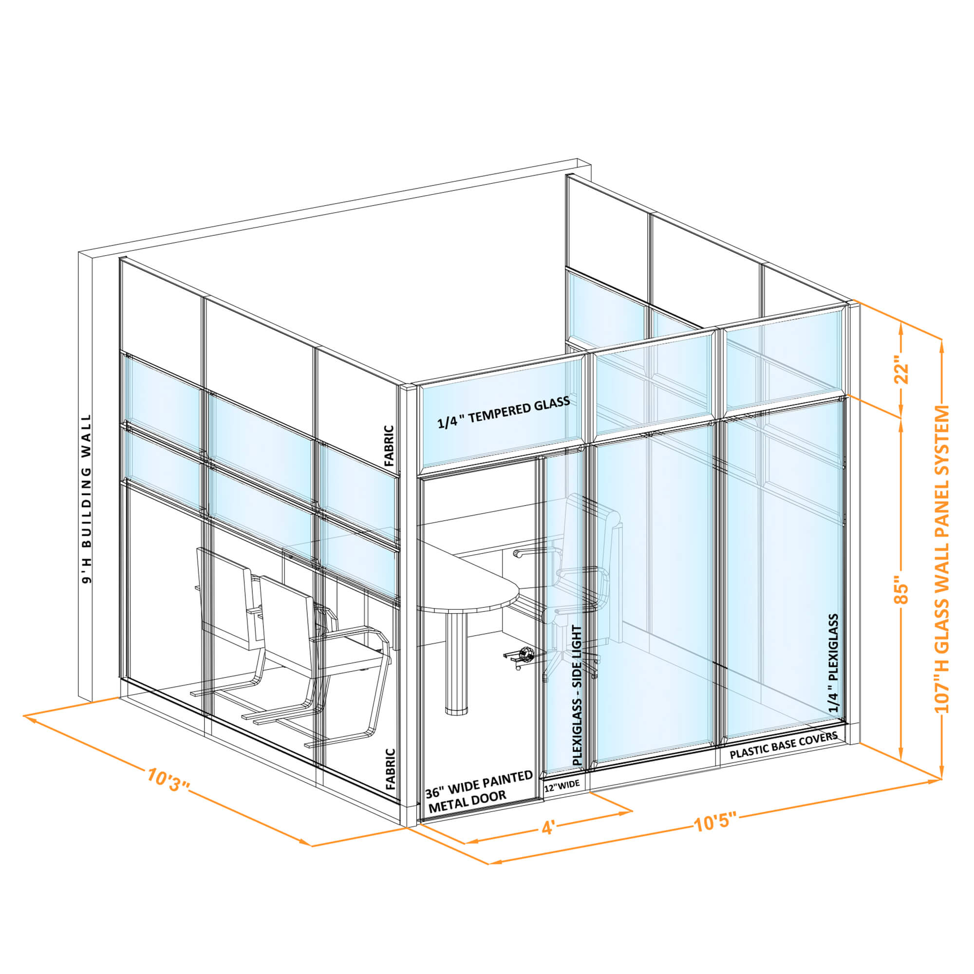 Modular glass office walls GWO U 100x100x1070 Modular glass office walls GWO U 100x100x1070