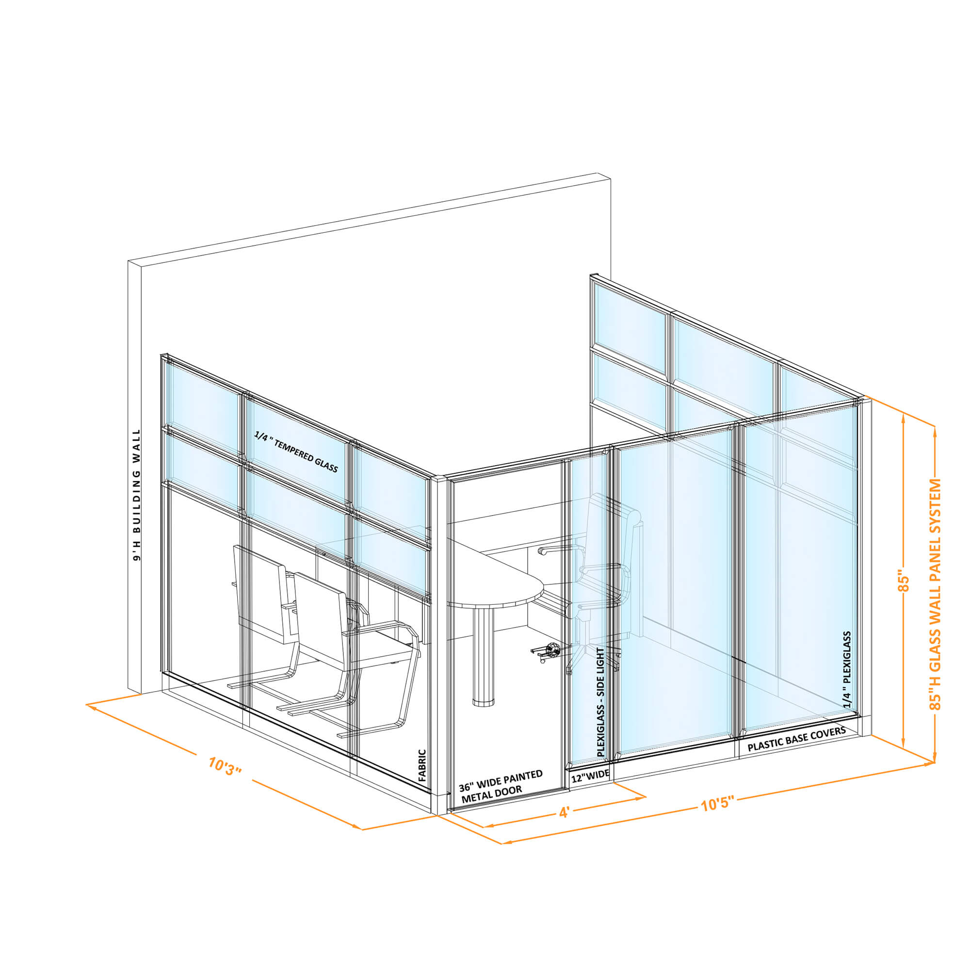Modular glass office walls GWO U 100x100x850 Modular glass office walls GWO U 100x100x850