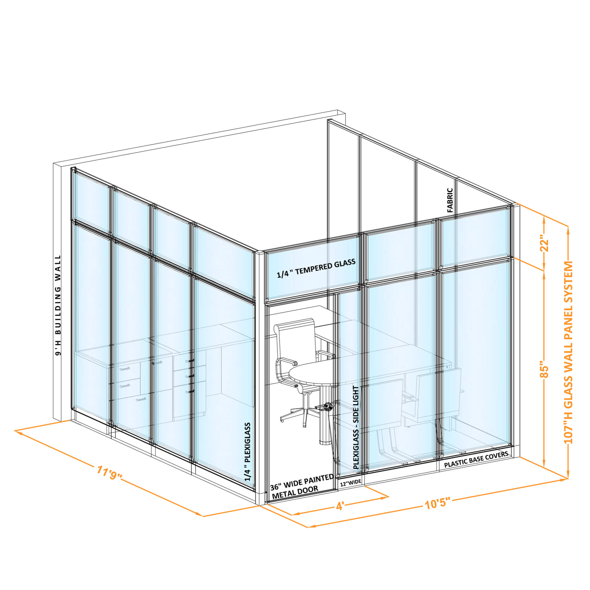 Modular glass office walls GWO U 100x116x1070 Modular glass office walls GWO U 100x116x1070