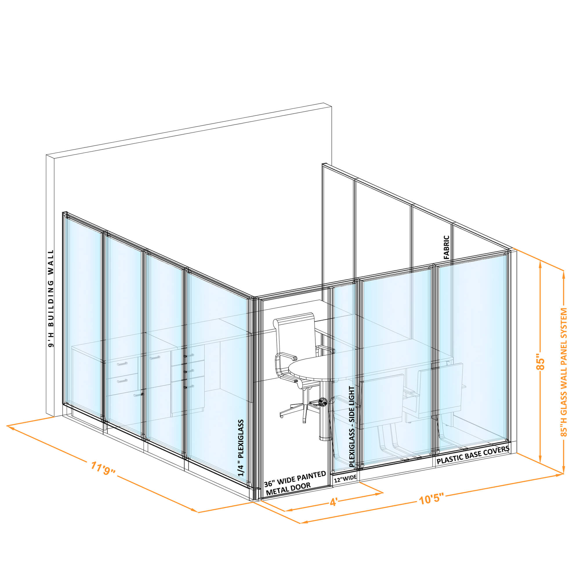 Modular glass office walls GWO U 100x116x850 Modular glass office walls GWO U 100x116x850
