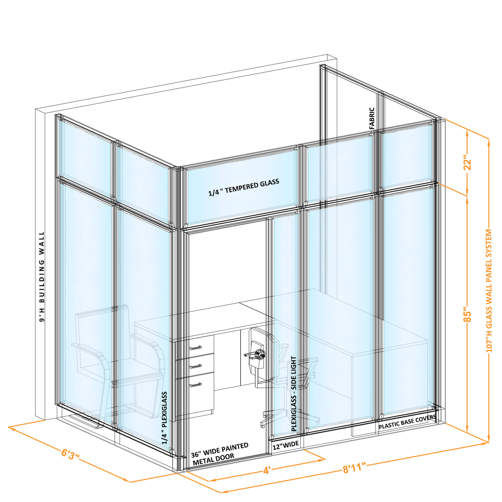 Modular glass office walls GWO U 86x60x1070 Modular glass office walls GWO U 86x60x1070