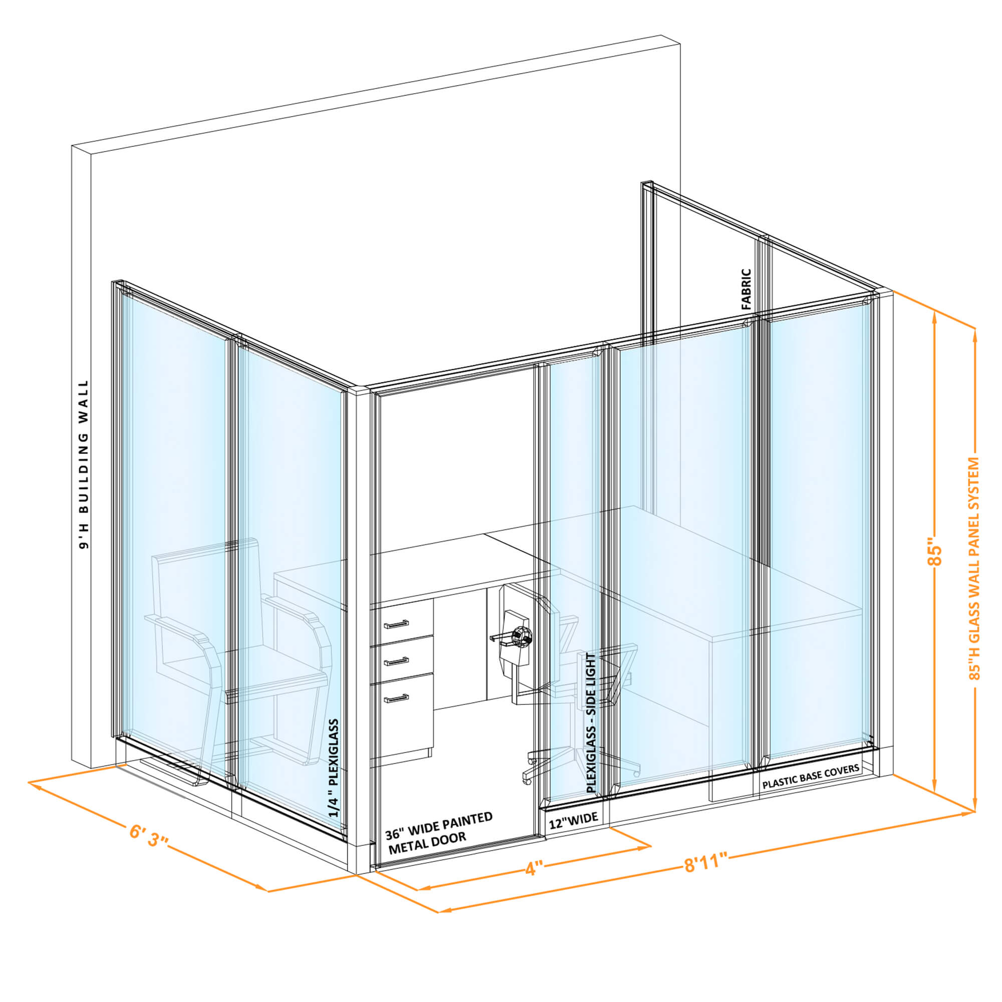 Modular glass office walls GWO U 86x60x850 Modular glass office walls GWO U 86x60x850