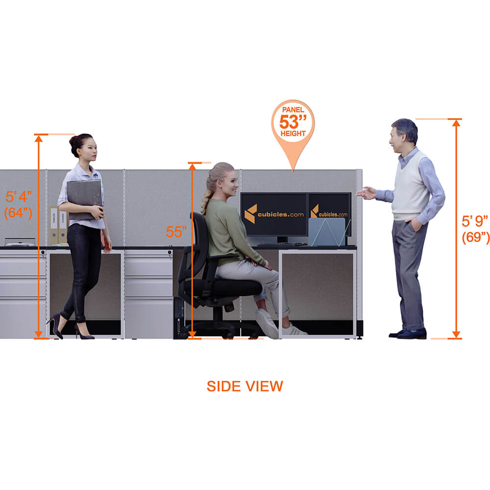 Commercial office furniture 53h 2pack bullpen side view heights Commercial office furniture 53h 2pack bullpen side view heights