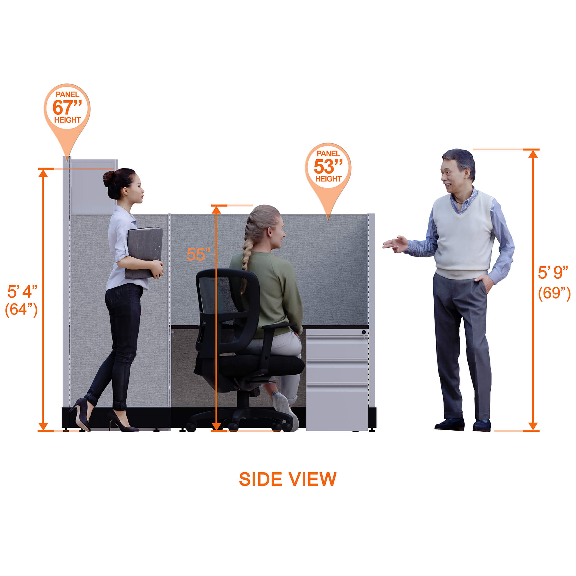 Modern office furniture 53 67H side view height Modern office furniture 53 67H side view height
