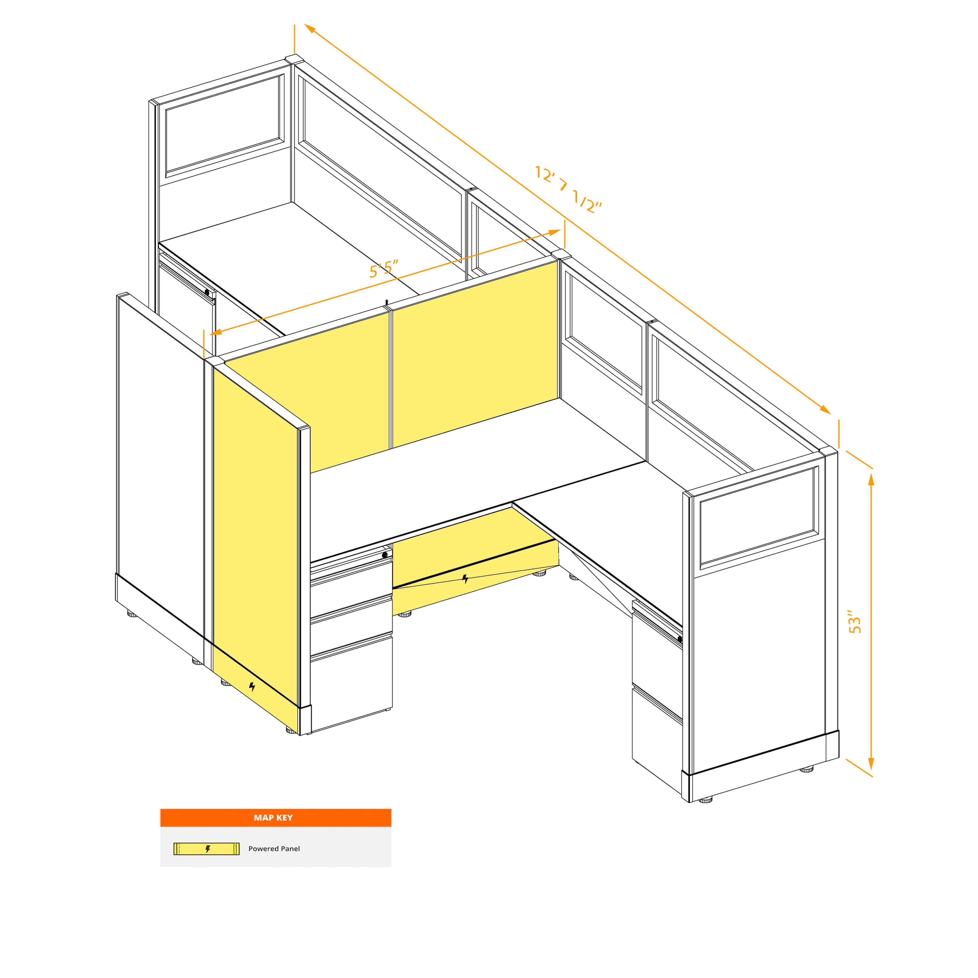 Modular furniture 53h with partial glass panels powered CUB 2C 53 P 56 PGL ESP WH PSO2 Modular furniture 53h with partial glass panels powered CUB 2C 53 P 56 PGL ESP WH PSO2