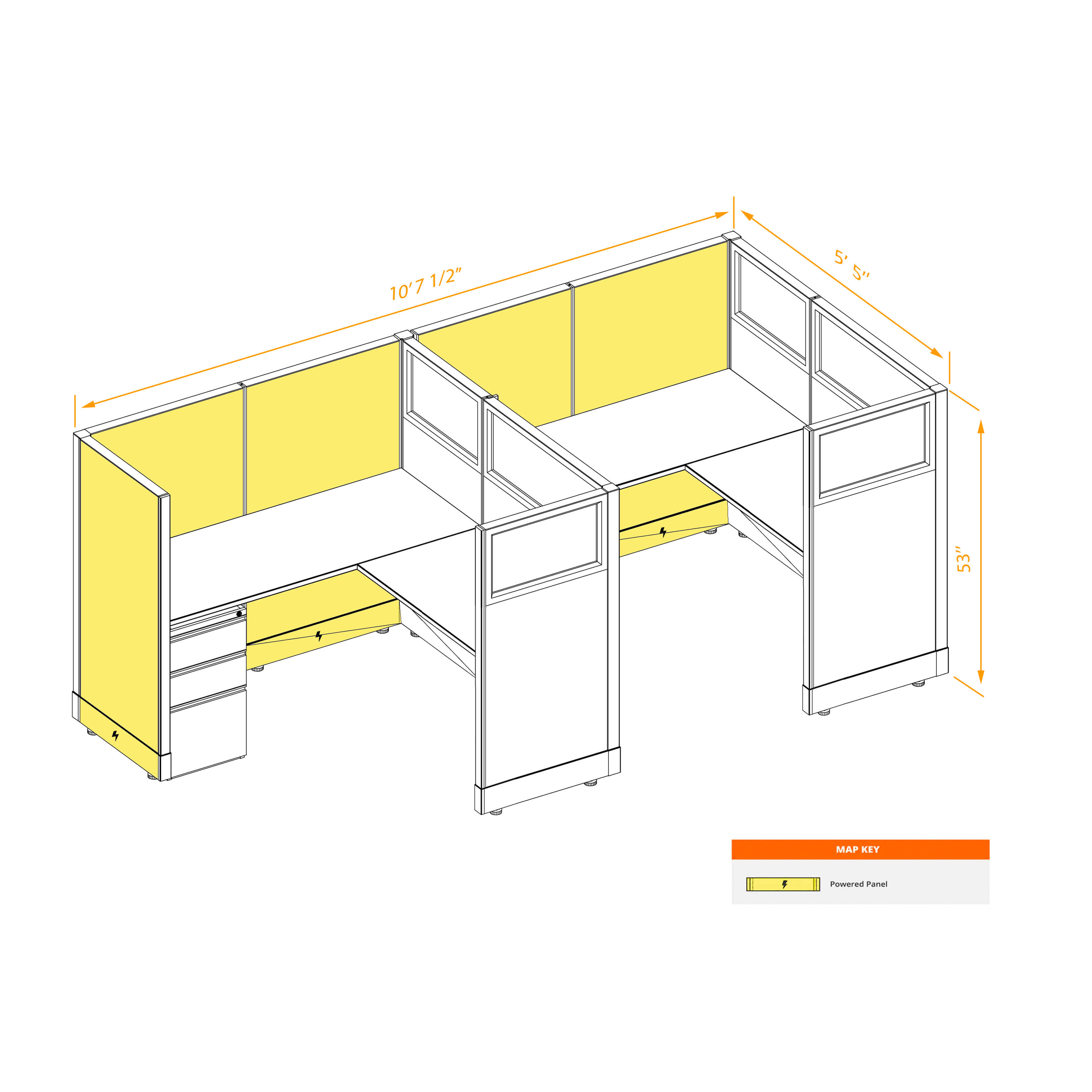 Modular furniture 53h with partial glass panels powered CUB 2I 53 P 55 PGL ESP WH PSO2 Modular furniture 53h with partial glass panels powered CUB 2I 53 P 55 PGL ESP WH PSO2