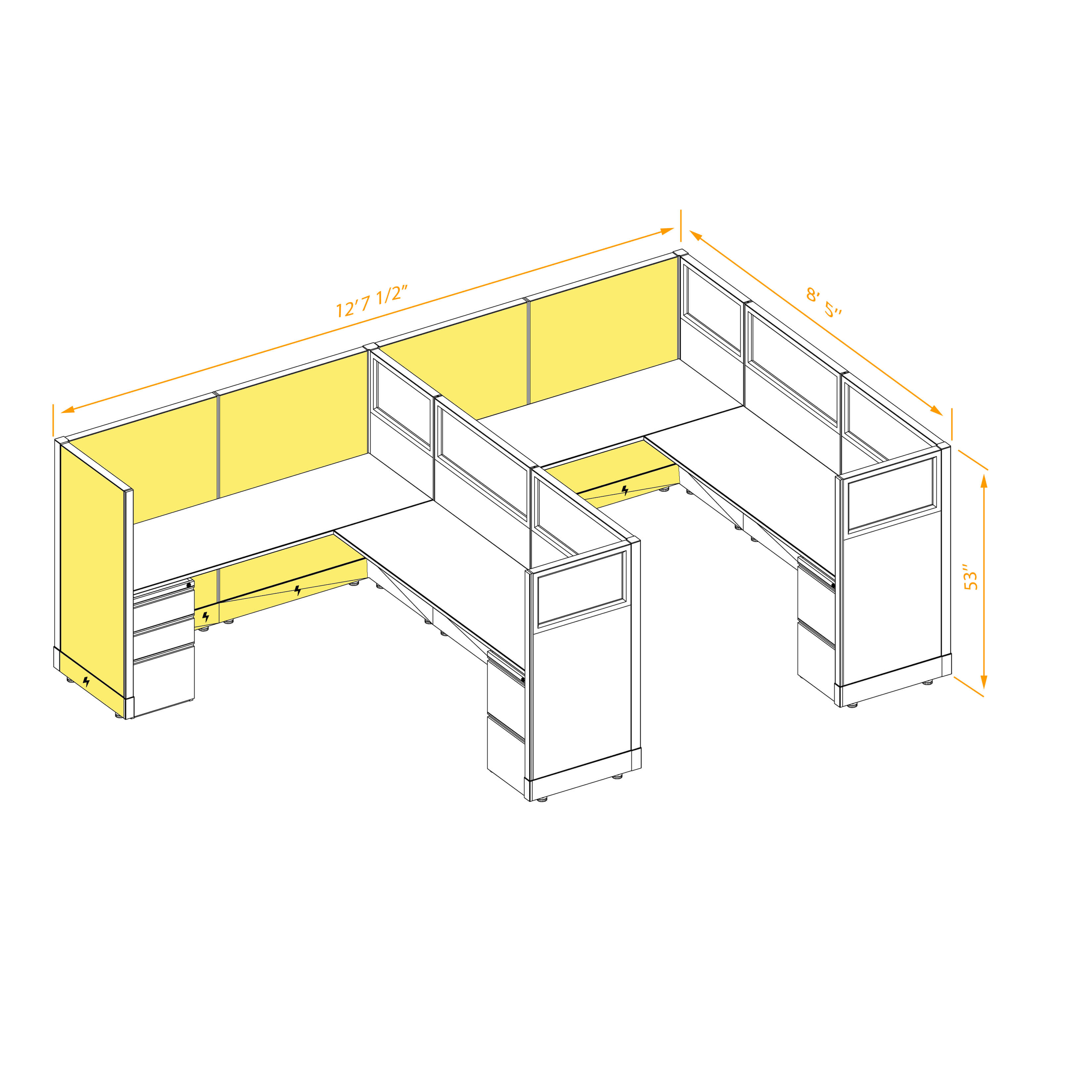 Modular furniture 53h with partial glass panels powered CUB 2I 53 P 68 PGL ESP WH PSO2 Modular furniture 53h with partial glass panels powered CUB 2I 53 P 68 PGL ESP WH PSO2