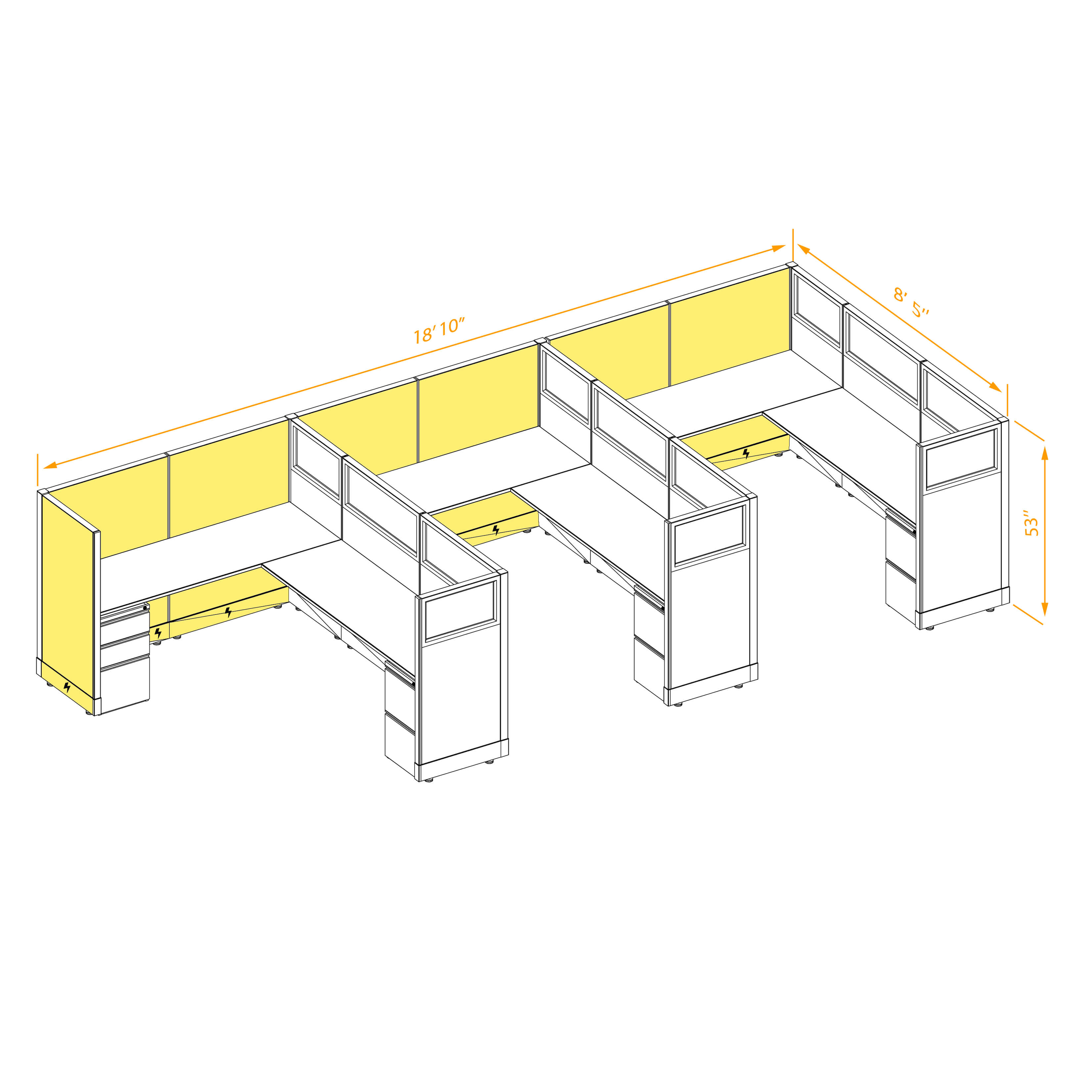 Modular furniture 53h with partial glass panels powered CUB 3I 53 P 68 PGL ESP WH PSO2 Modular furniture 53h with partial glass panels powered CUB 3I 53 P 68 PGL ESP WH PSO2