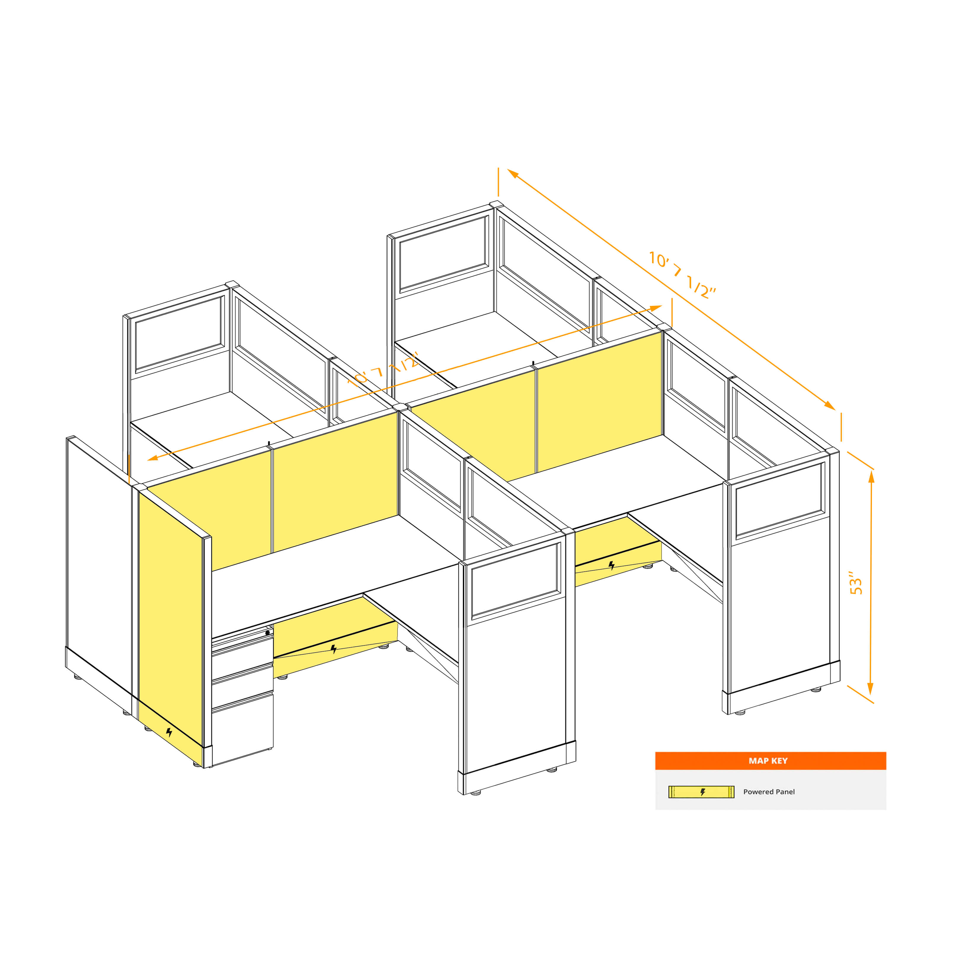 Modular furniture 53h with partial glass panels powered CUB 4C 53 P 55 PGL ESP WH PSO2 Modular furniture 53h with partial glass panels powered CUB 4C 53 P 55 PGL ESP WH PSO2