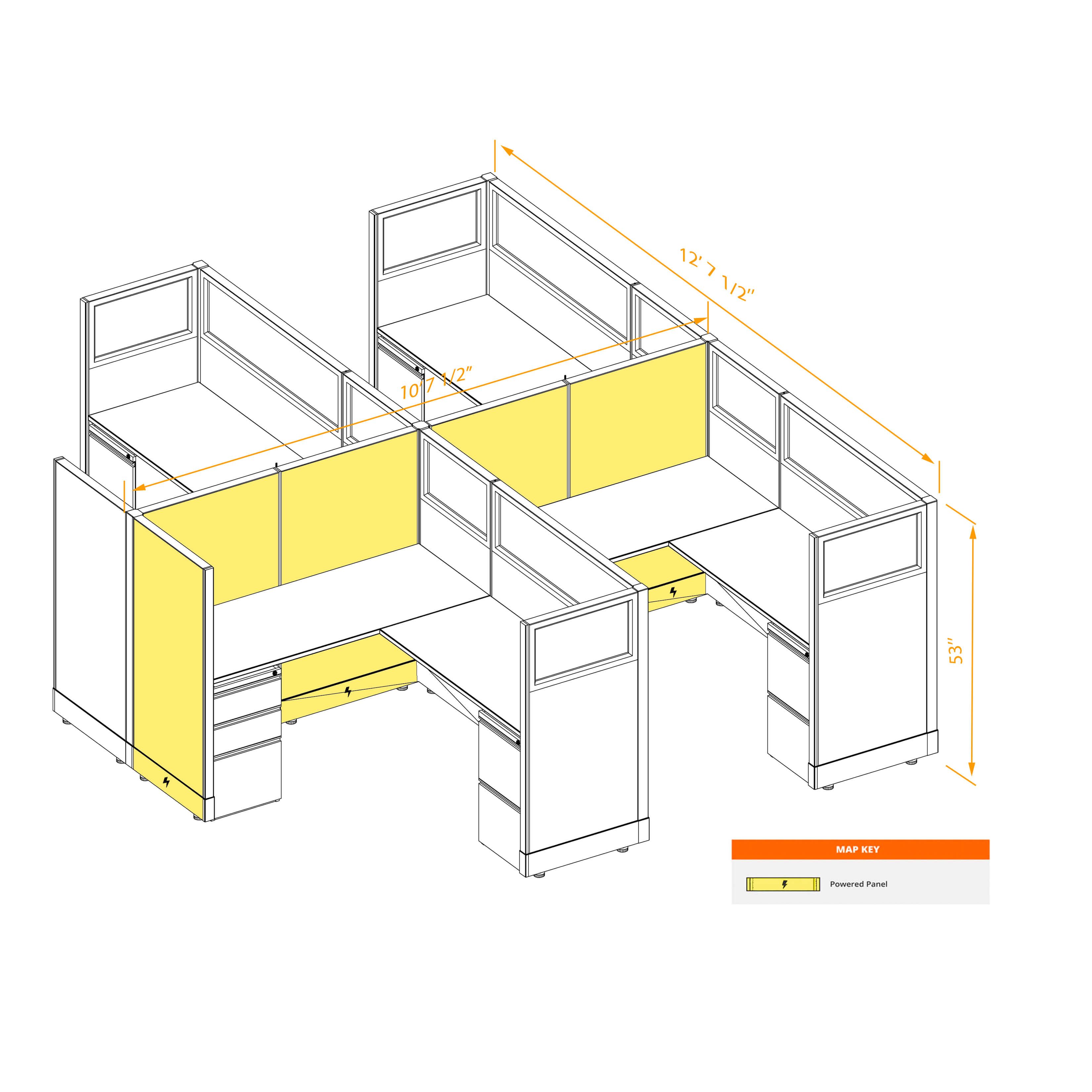 Modular furniture 53h with partial glass panels powered CUB 4C 53 P 56 PGL ESP WH PSO2 Modular furniture 53h with partial glass panels powered CUB 4C 53 P 56 PGL ESP WH PSO2