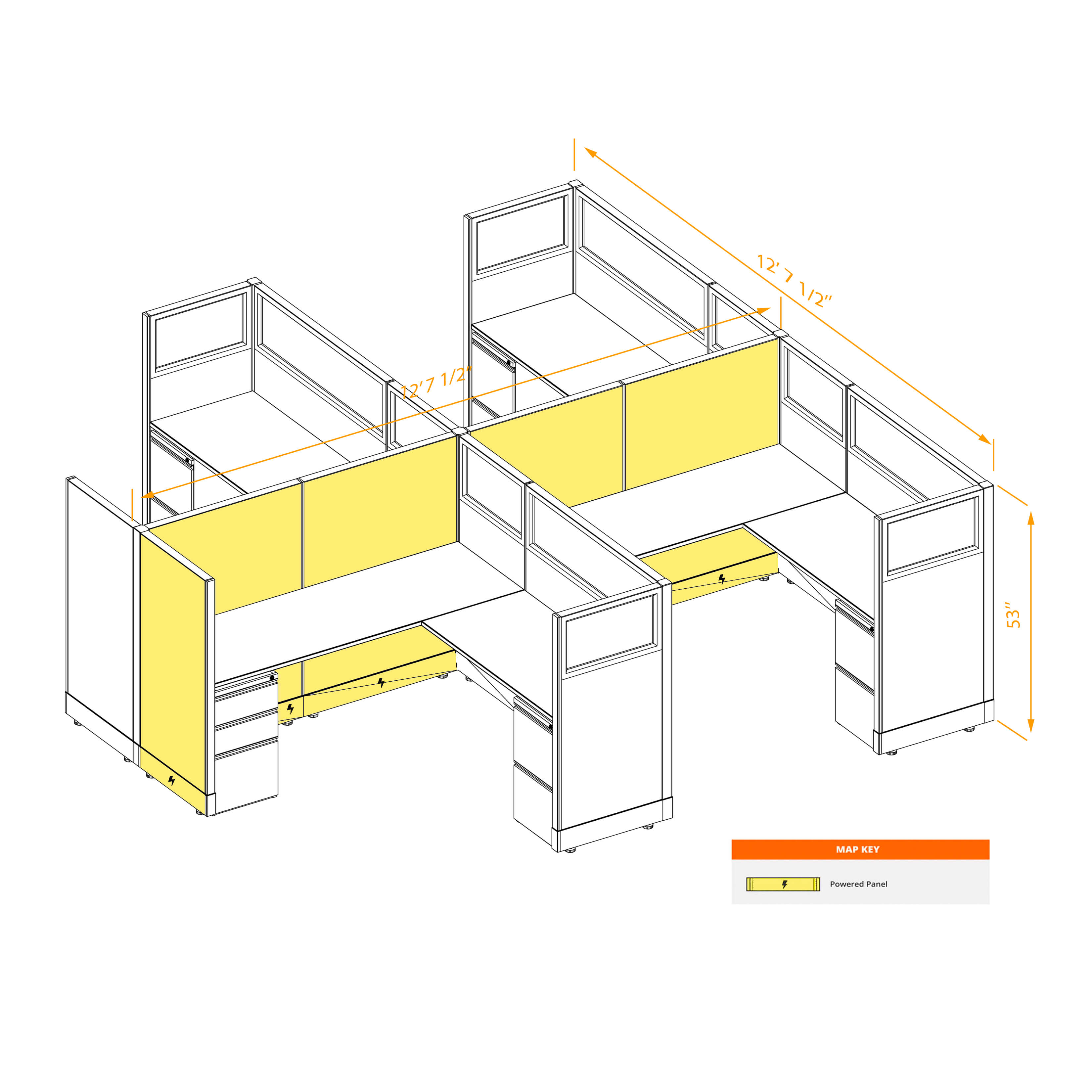 Modular furniture 53h with partial glass panels powered CUB 4C 53 P 66 PGL ESP WH PSO2 Modular furniture 53h with partial glass panels powered CUB 4C 53 P 66 PGL ESP WH PSO2