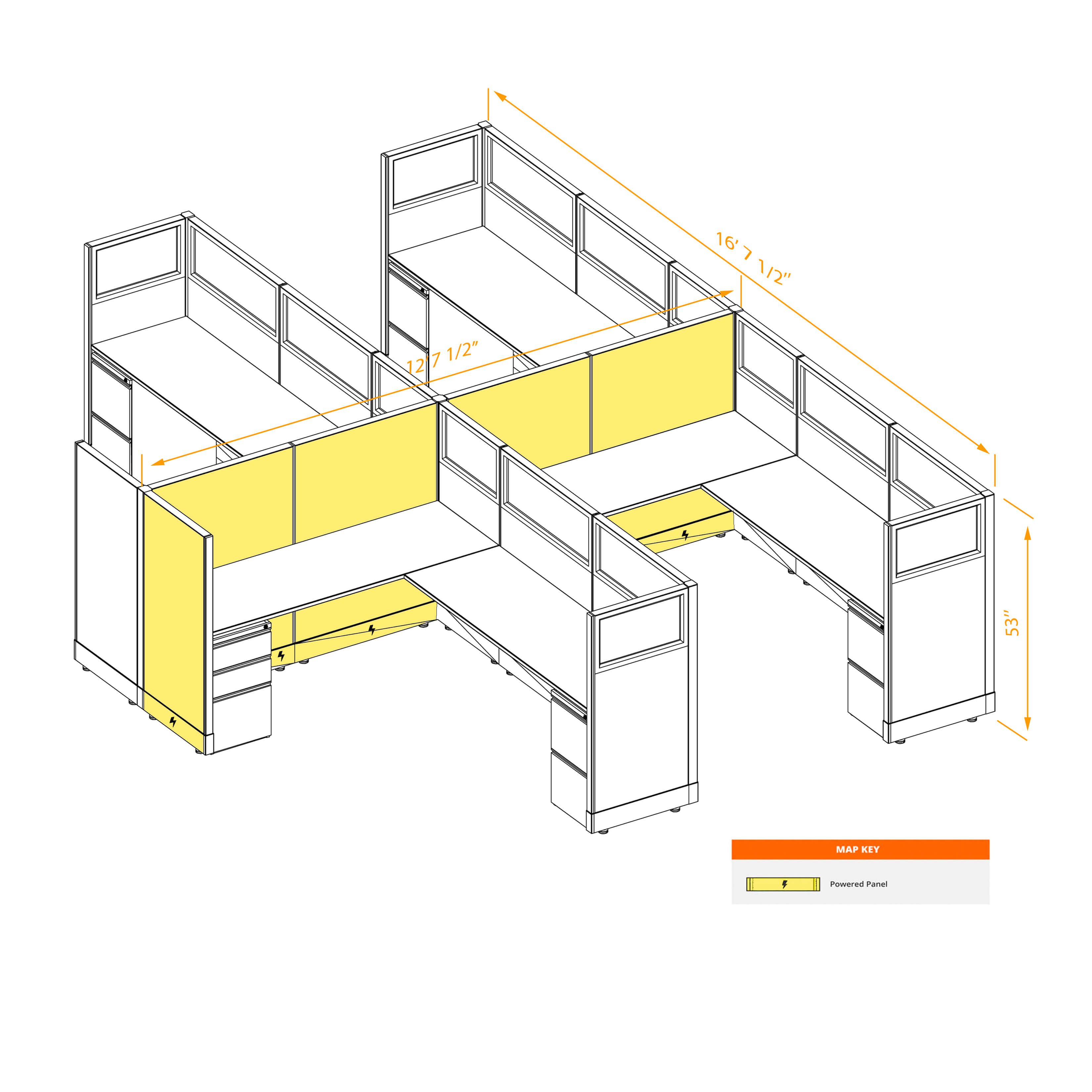 Modular furniture 53h with partial glass panels powered CUB 4C 53 P 68 PGL ESP WH PSO2 Modular furniture 53h with partial glass panels powered CUB 4C 53 P 68 PGL ESP WH PSO2
