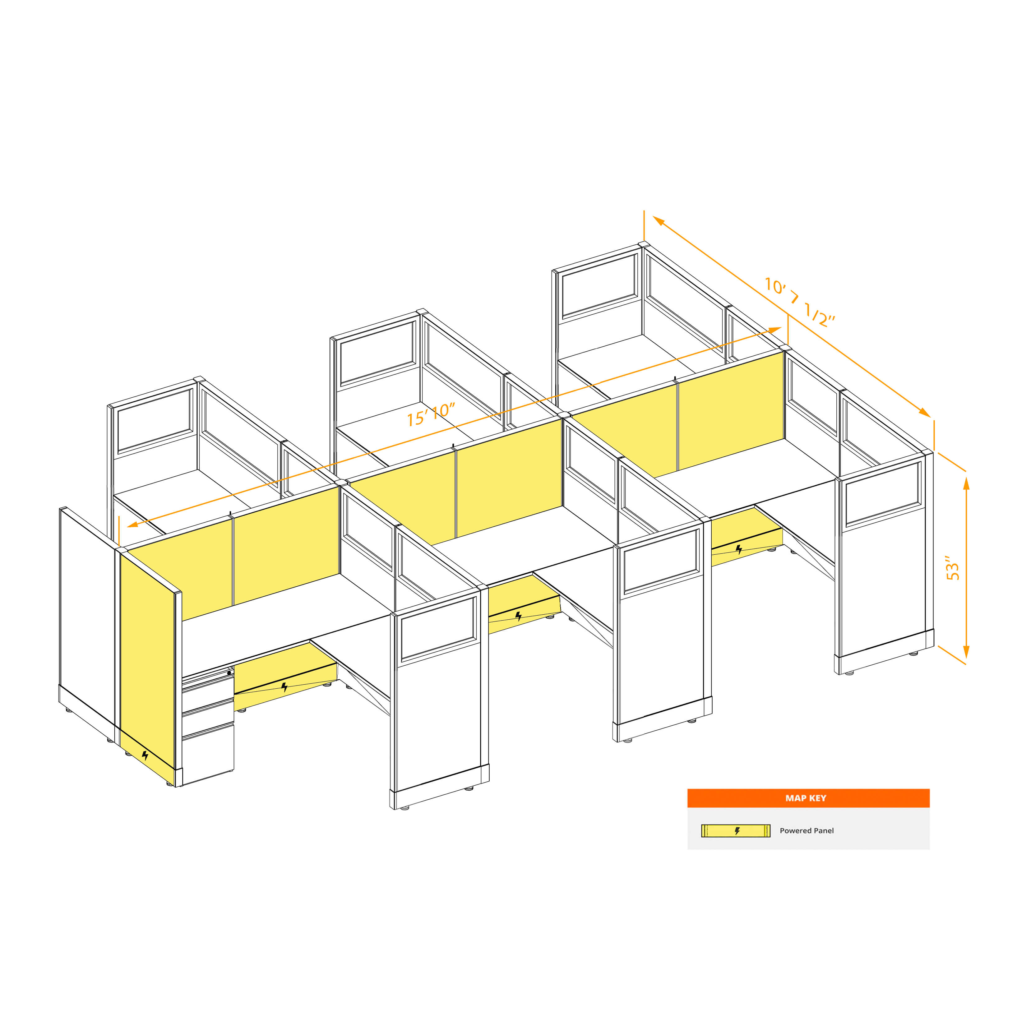 Modular furniture 53h with partial glass panels powered CUB 6C 53 P 55 PGL ESP WH PSO2 Modular furniture 53h with partial glass panels powered CUB 6C 53 P 55 PGL ESP WH PSO2