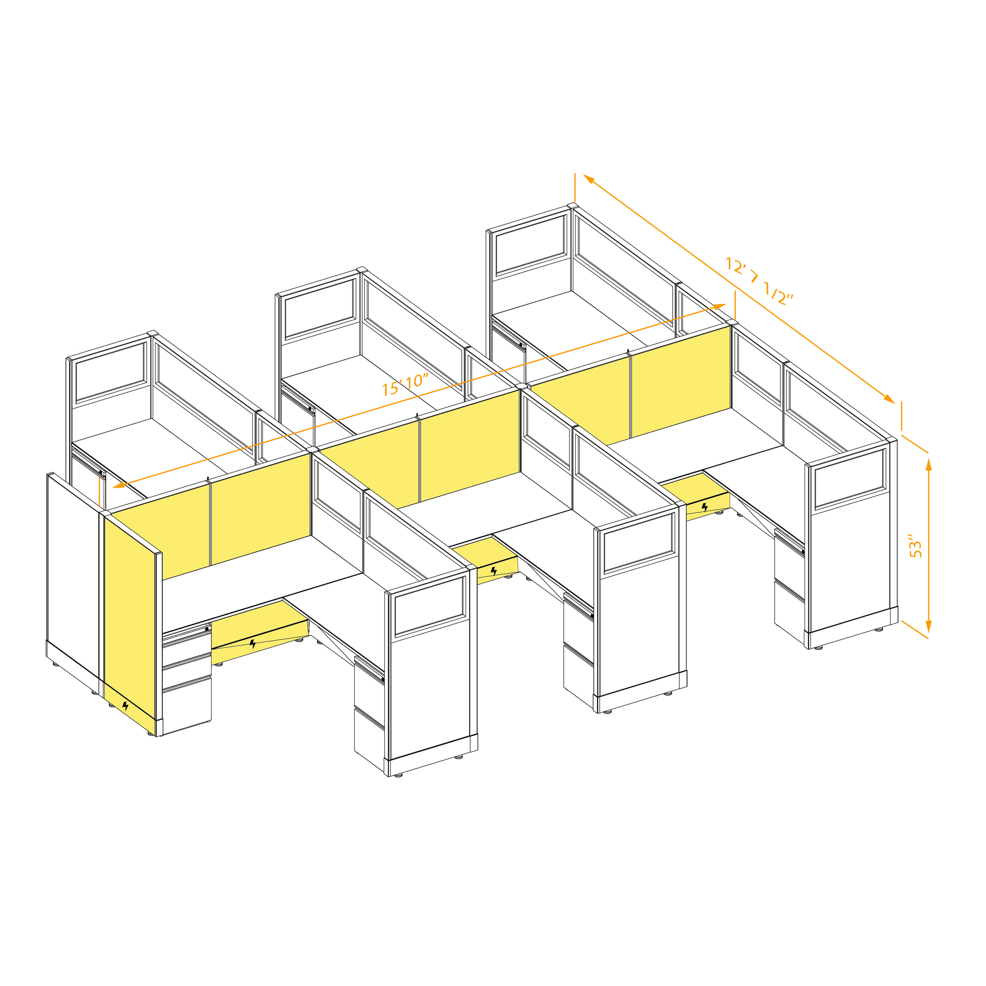 Modular furniture 53h with partial glass panels powered CUB 6C 53 P 56 PGL ESP WH PSO2 Modular furniture 53h with partial glass panels powered CUB 6C 53 P 56 PGL ESP WH PSO2