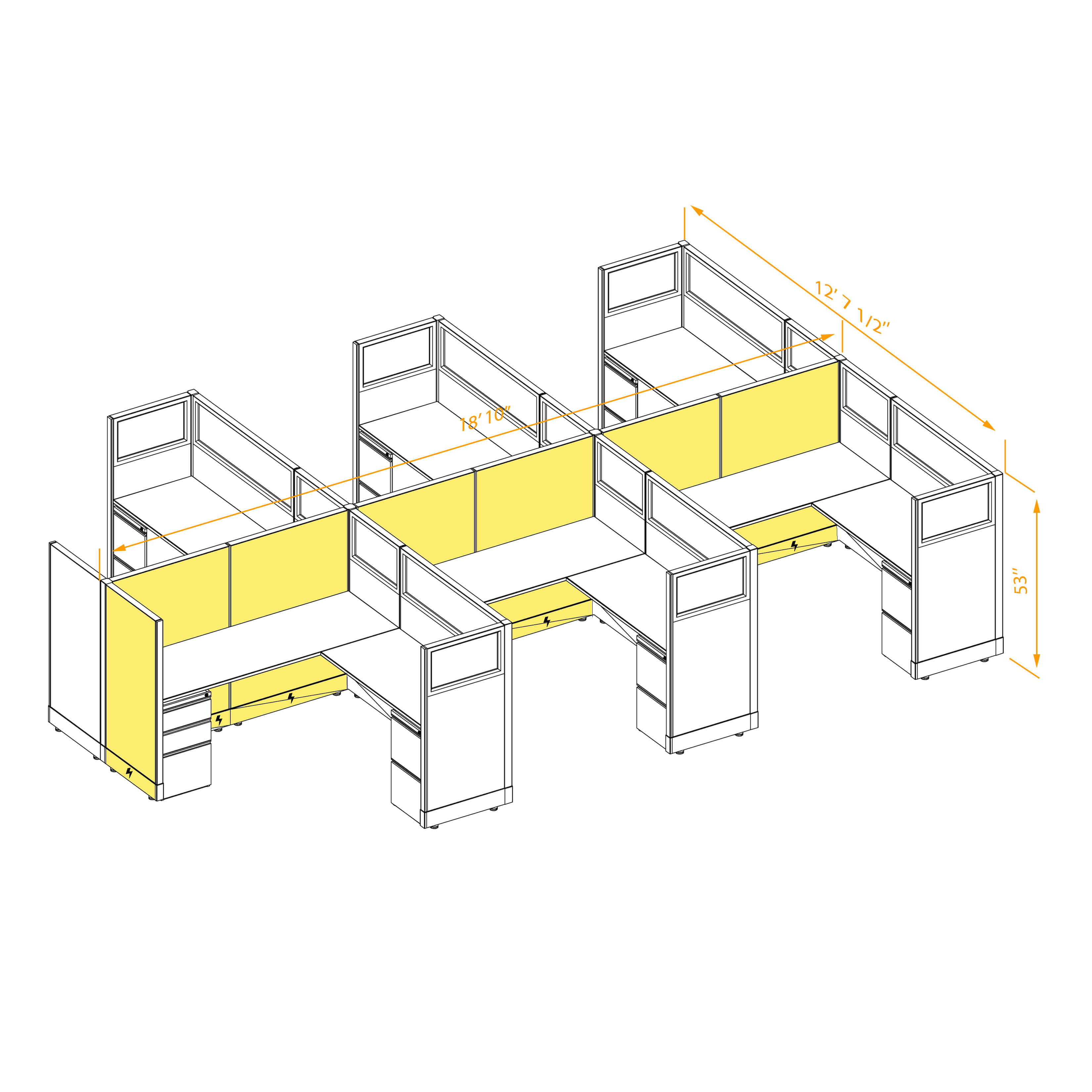 Modular furniture 53h with partial glass panels powered CUB 6C 53 P 66 PGL ESP WH PSO2 Modular furniture 53h with partial glass panels powered CUB 6C 53 P 66 PGL ESP WH PSO2