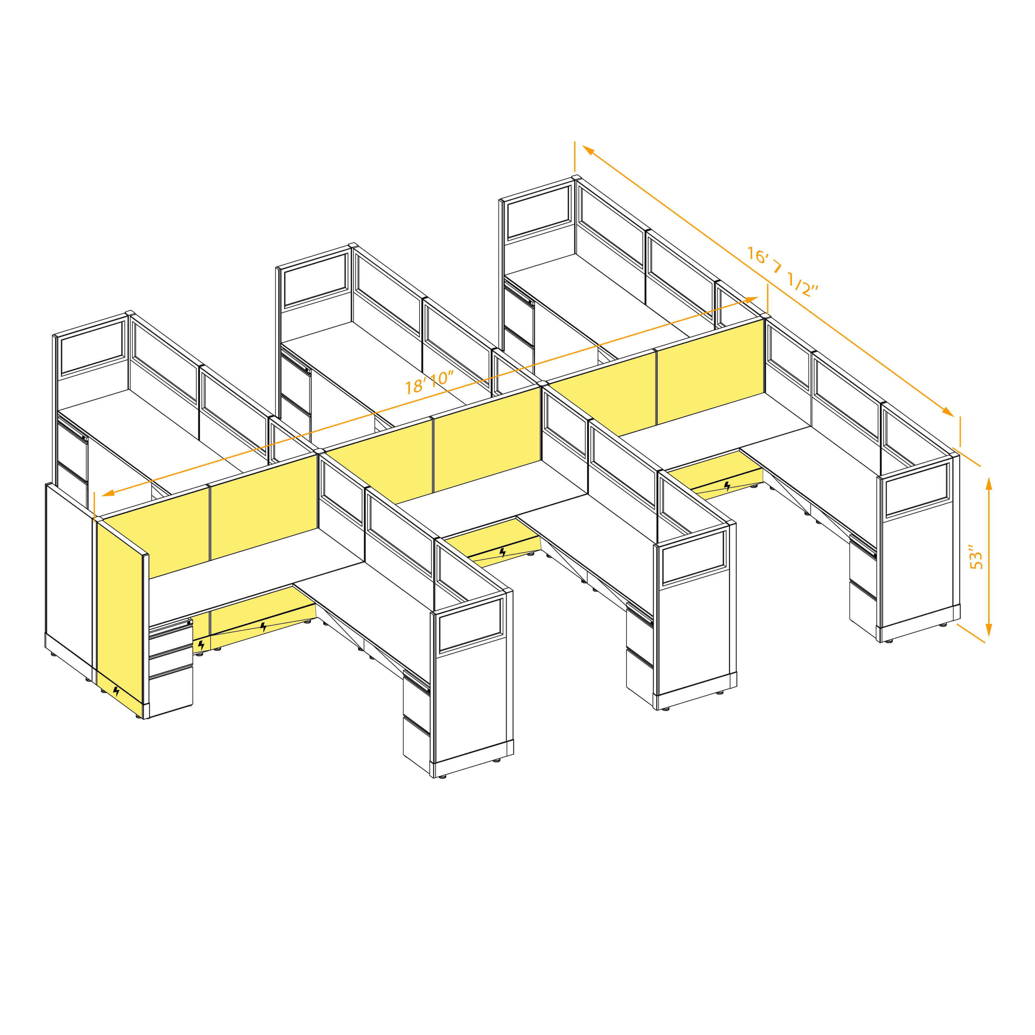 Modular furniture 53h with partial glass panels powered CUB 6C 53 P 68 PGL ESP WH PSO2 Modular furniture 53h with partial glass panels powered CUB 6C 53 P 68 PGL ESP WH PSO2