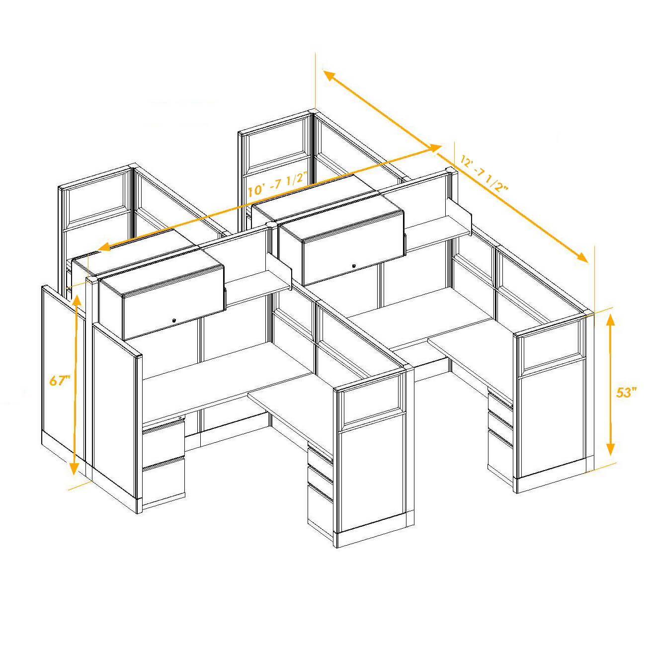 Modular furniture mixed height non powered CUB 4C 53 67 NP 56 PGL ESP WH PSO2 Modular furniture mixed height non powered CUB 4C 53 67 NP 56 PGL ESP WH PSO2